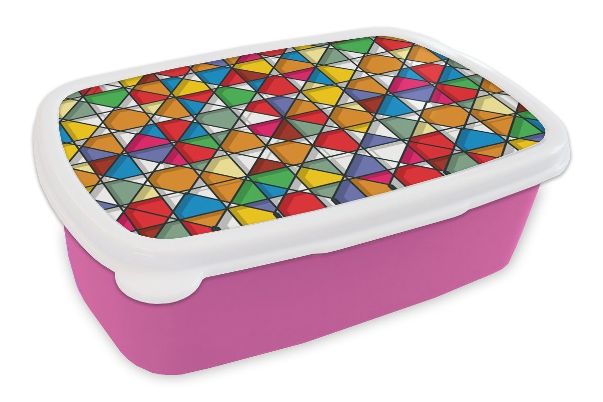MuchoWow Lunchbox Glas - Geometrie - Gestaltung, Kunststoff, (2-tlg), Brotbox für Erwachsene, Brotdose Kinder, Snackbox, Mädchen, Kunststoff rosa