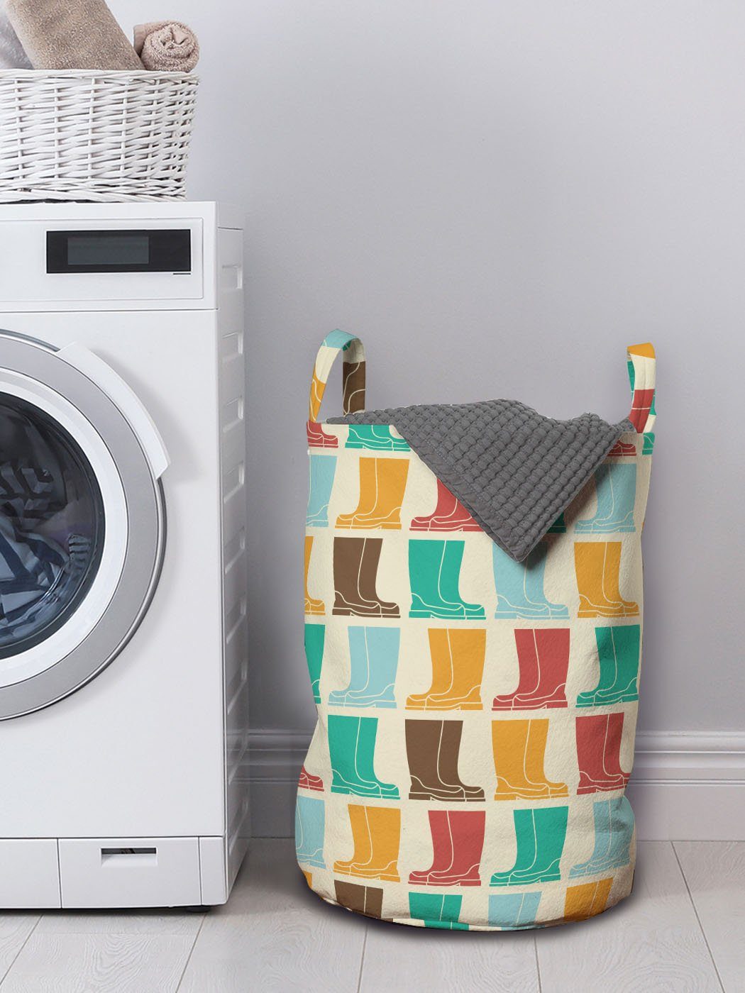 Wäschekorb Wäschesäckchen Waschsalons, mit Kordelzugverschluss Abakuhaus Herbst Griffen Gummistiefel für Regenzeit