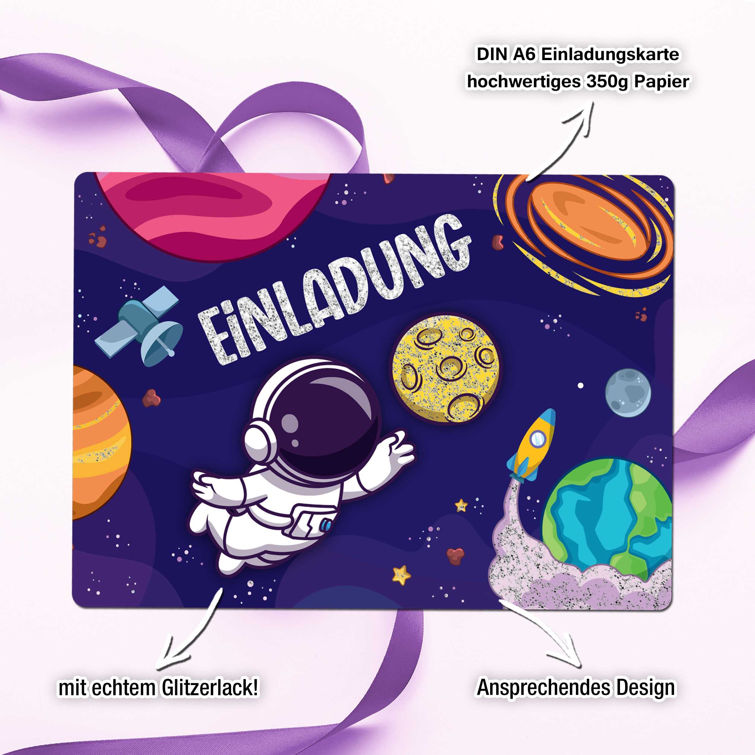 TOBJA Einladungskarten 12 Einladungskarten inkl. Umschläge - Astronauten Party, Partyeinladungen A6 (10,5 x 14,8 cm) Postkarten
