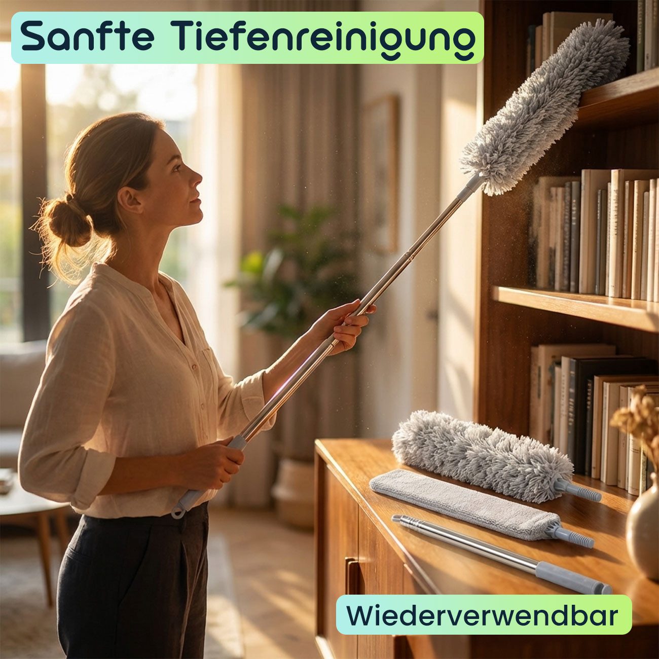 shop'n smile ideoon Staubwedel 5in1 Staubwedel-Set 210cm-ausziehbarer Teleskopstange 5 Aufsätze, Biegsamer Mikrofaser-Staubwischer für Möbel, Ventilatoren & Ecken