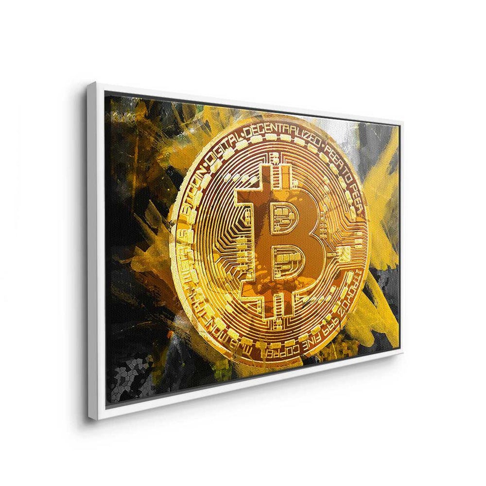 DOTCOMCANVAS® Leinwandbild, Premium - schwarzer Rahmen Leinwandbild Trading Bitcoin - Crypto - Painting