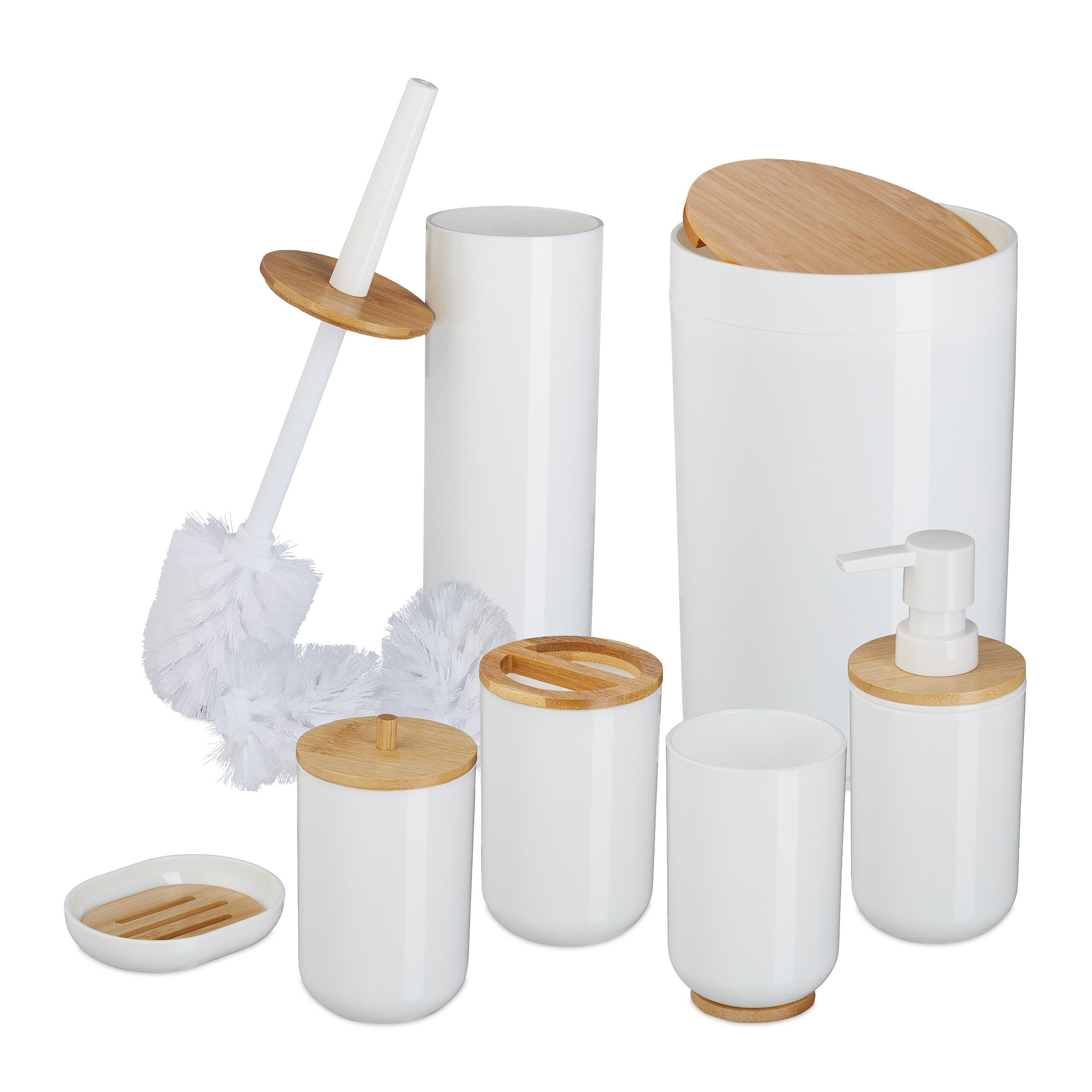 relaxdays Badaccessoire-Set 7-teiliges Badezimmer Set, weiß