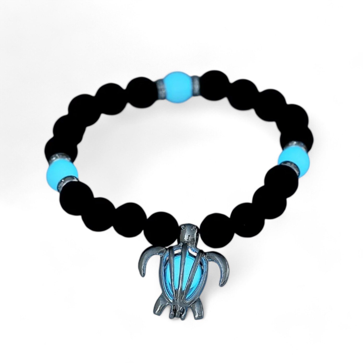 Eyecatcher Armkette Armband schwarze Lavasteine blau leuchtenden Kugeln Sch günstig online kaufen