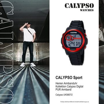 CALYPSO WATCHES Digitaluhr Calypso Herren Uhr K5667/2 Kunststoffband, Herren Armbanduhr rund, PURarmband schwarz, Sport