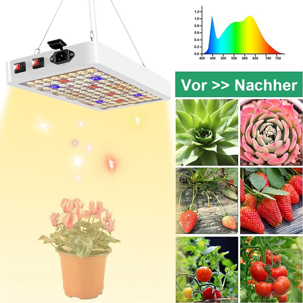 verstellbarer Vollspektrum, 50W, Doppelschalter, Pflanzenlampe für Warmweiß+Weiß+Rot+Blau+IR+UV, Blumen Zimmerpflanzen, Rosnek Gemüse mit Seilaufhängekette, Doppel-Chip,