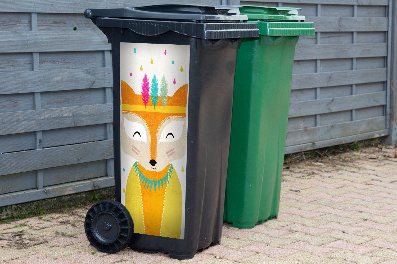 Tiere Mülleimer-aufkleber, - Wandsticker (1 Sticker, MuchoWow Container, Fuchs - St), Abfalbehälter Porträt Mülltonne, Farben -