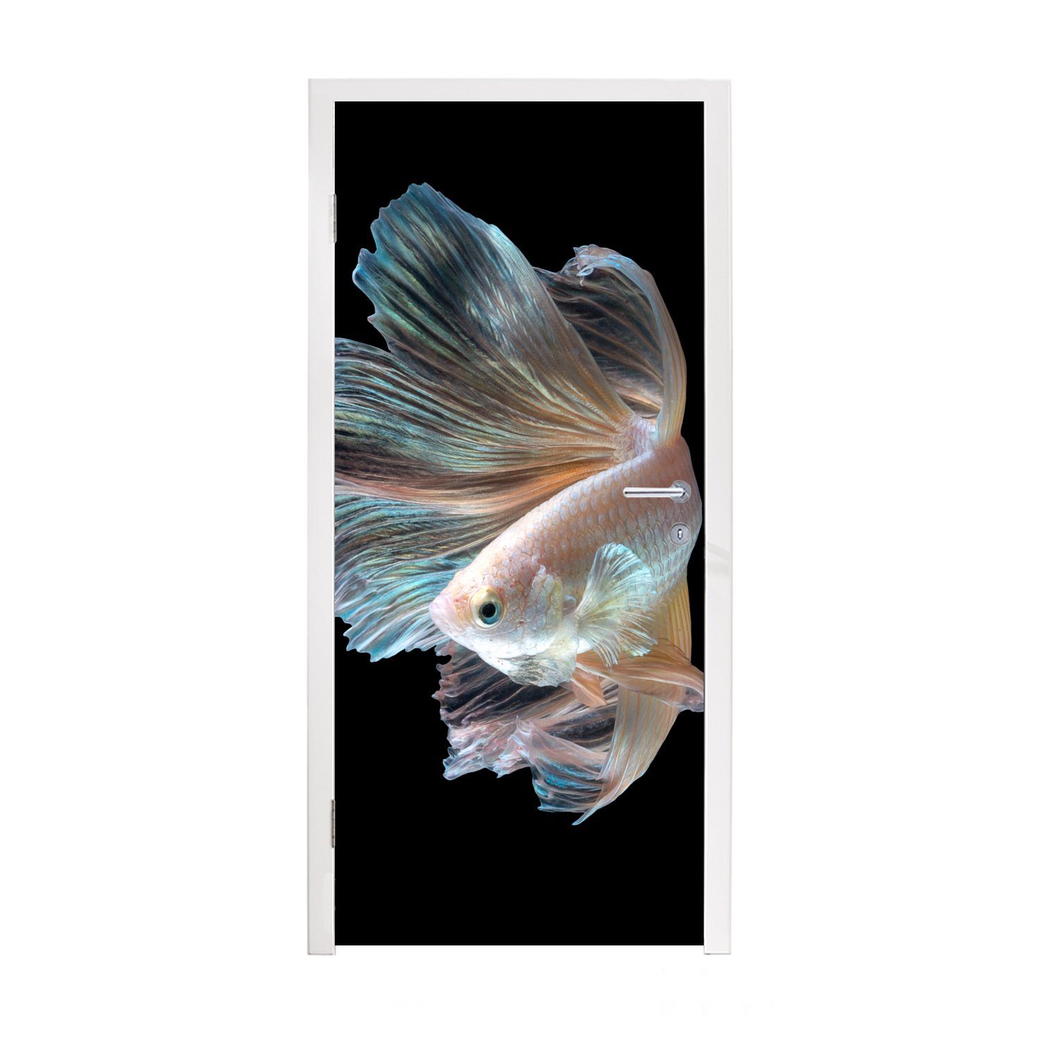 MuchoWow Türtapete Fisch - Schwanz - Schwarz, Matt, bedruckt, (1 St), Fototapete für Tür, Türaufkleber, 75x205 cm