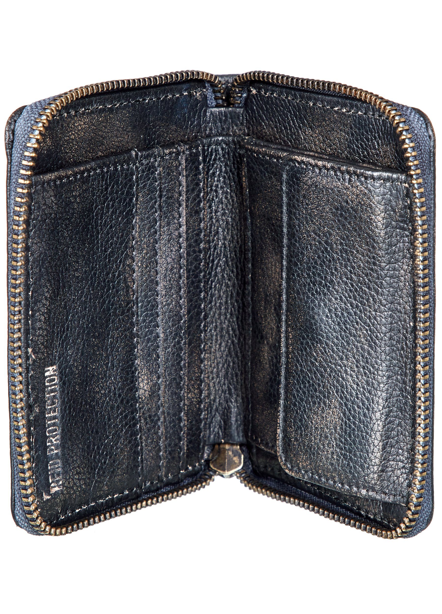 Bull & Hunt Geldbörse midi black distressed zip wallet