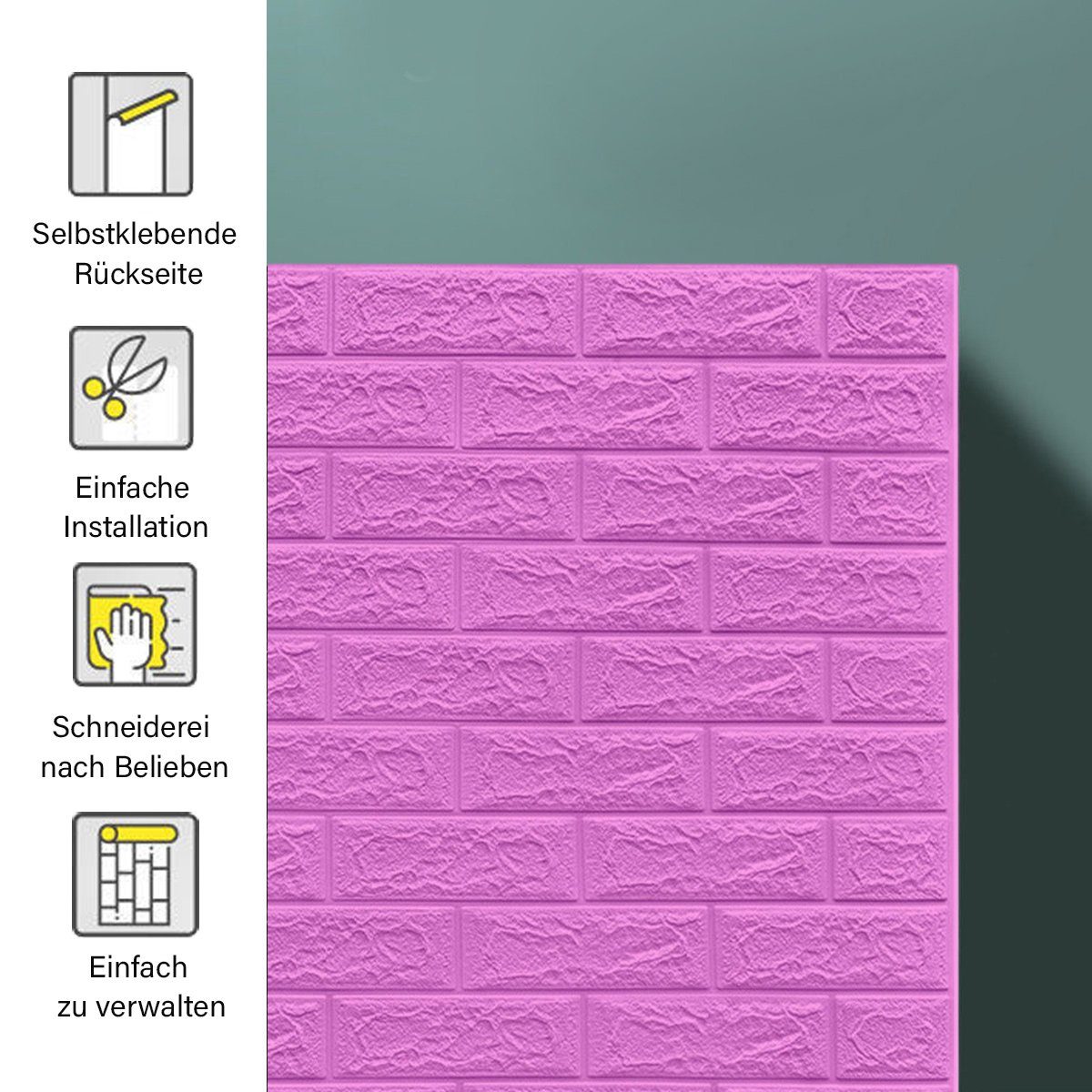 Wandtattoo Wanddeko Jormftte Selbstklebend,Wandtattoo Wandpaneele Küche für Violett Ziegelstein 3D