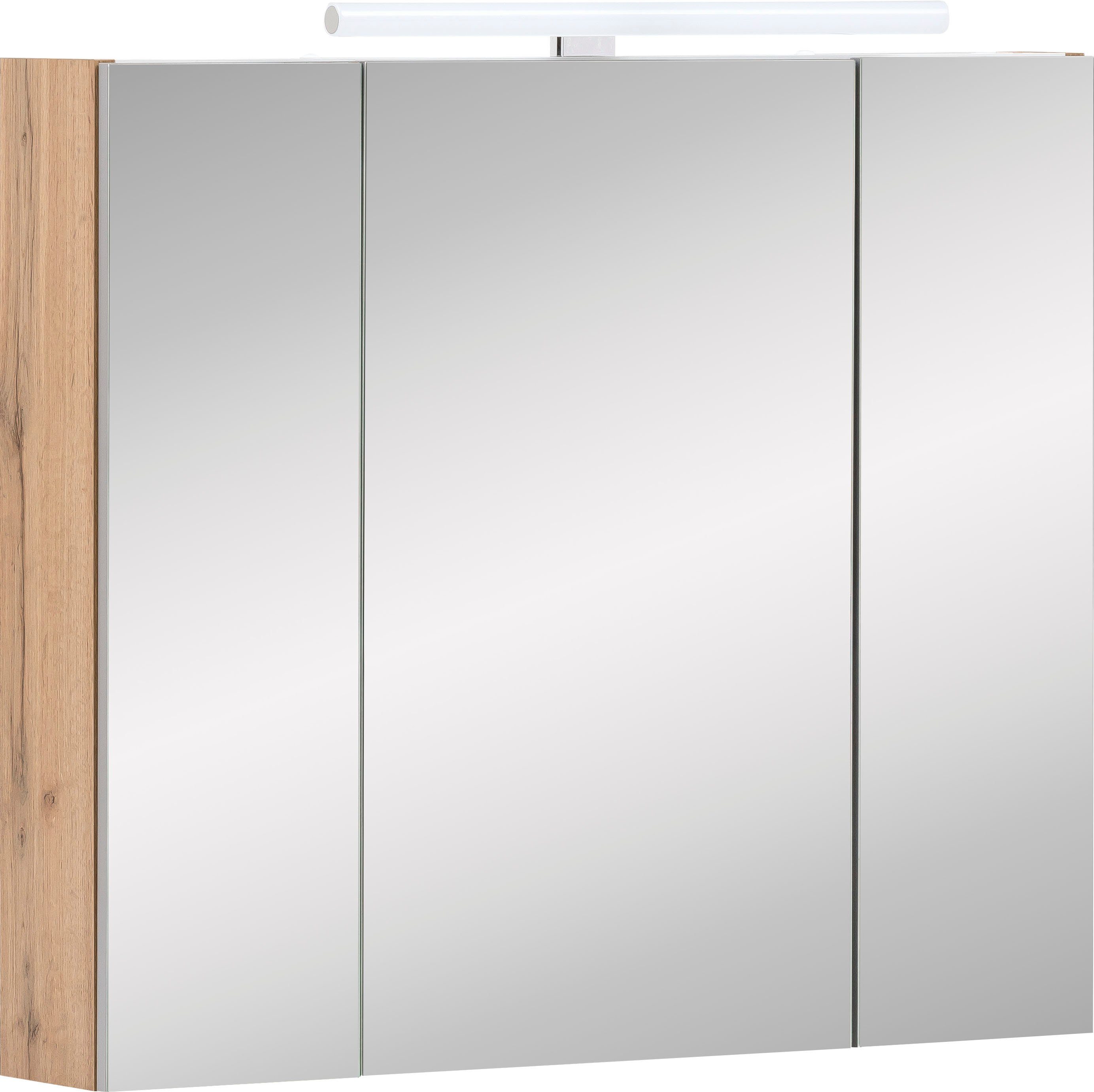 Schildmeyer Spiegelschrank Duo Breite 80 cm, 3-türig, LED-Beleuchtung, Schalter-/Steckdosenbox