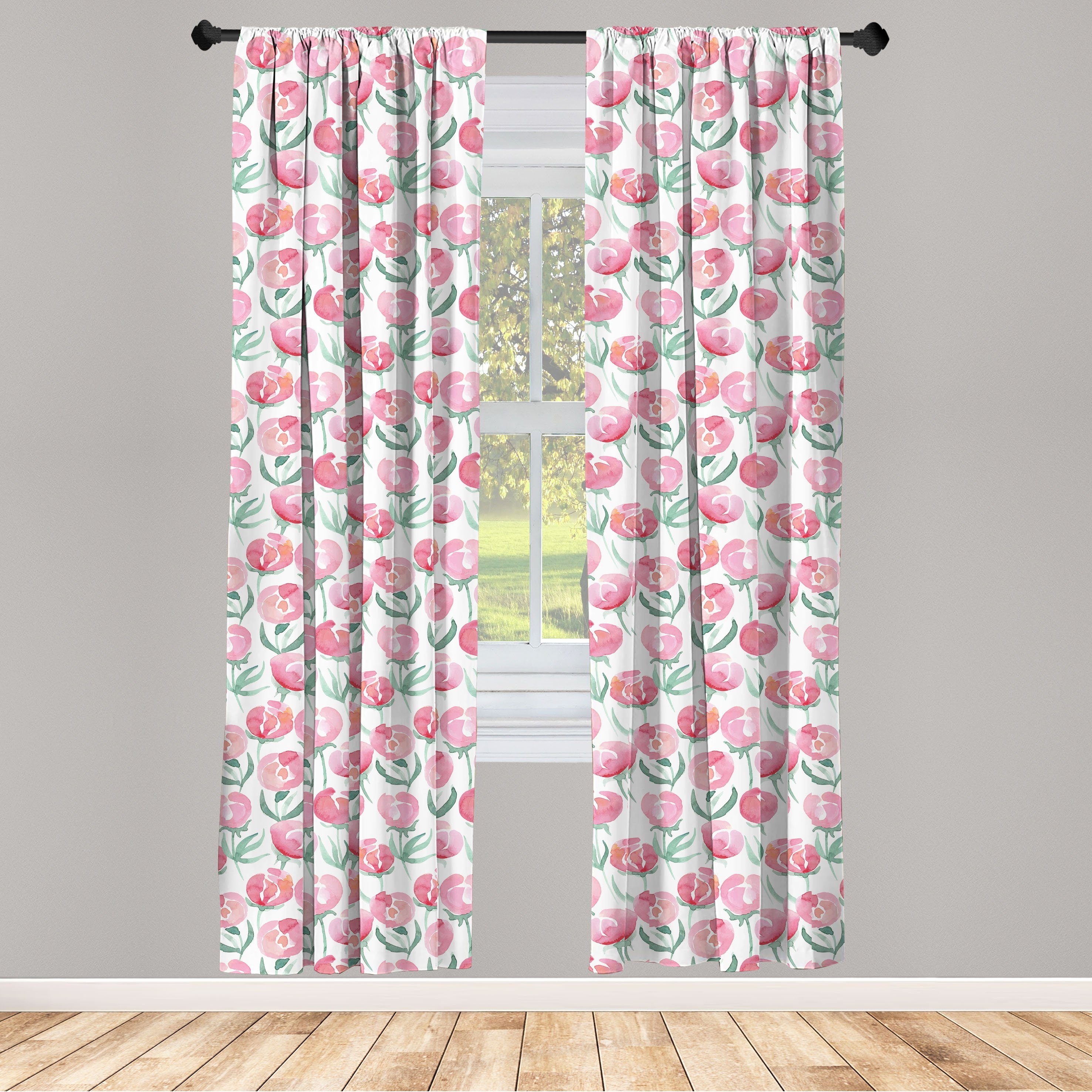 Dekor, Vorhang Microfaser, Aquarell-Rosa-Töne Blumen Gardine Abakuhaus, Frühling Schlafzimmer für Wohnzimmer