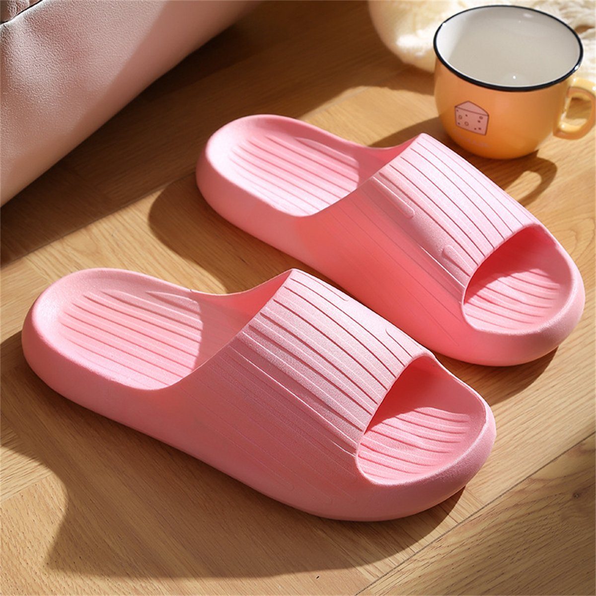 den Innenbereich und Boden carefully Hausschuhe Damen-Sandalen dickem selected mit rosa Badeschuh für