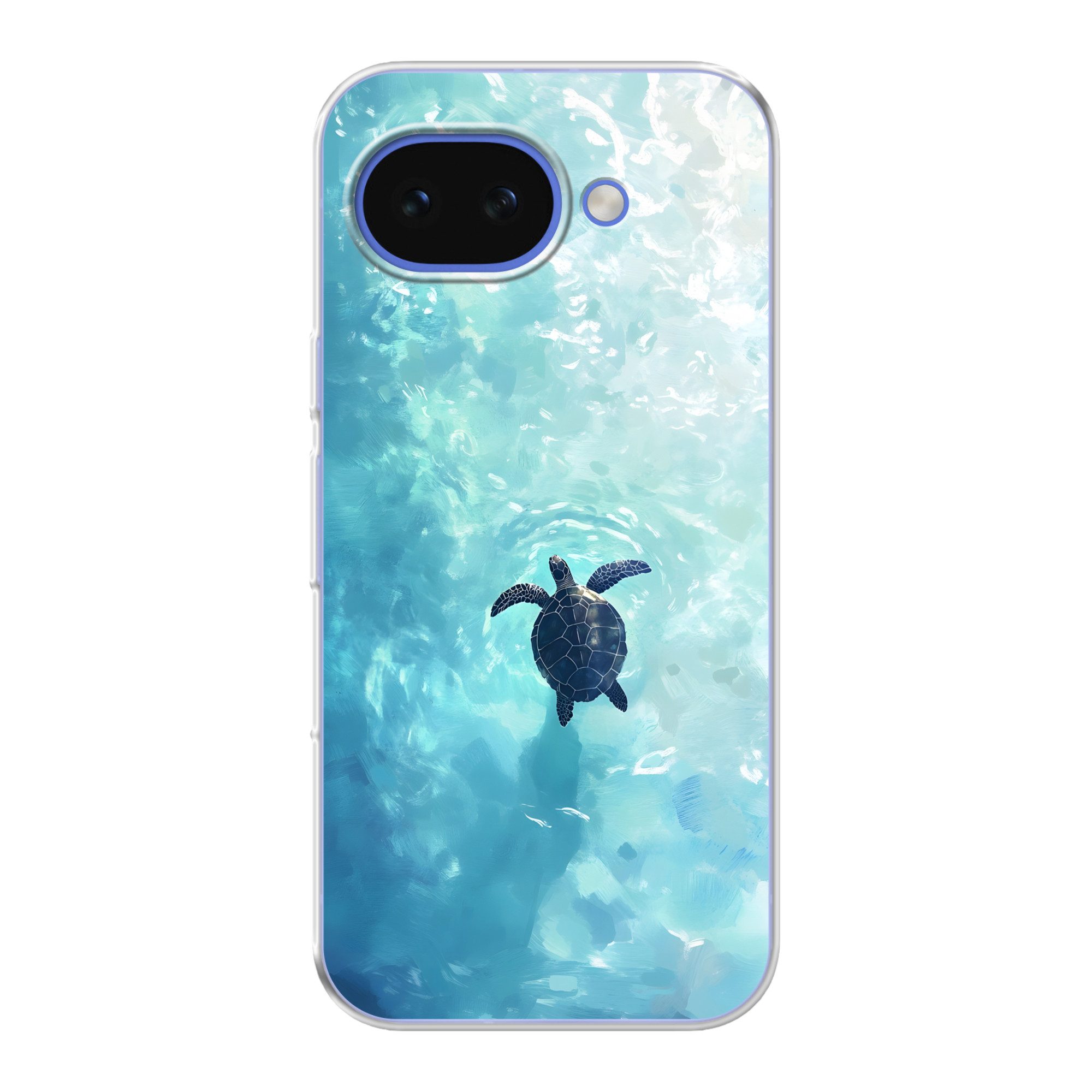 MuchoWow Handyhülle für Google Pixel 10A Schildkröte - Meer - Blau - Glitzern, Phone Case, Silikon, Schutzhülle Dünn