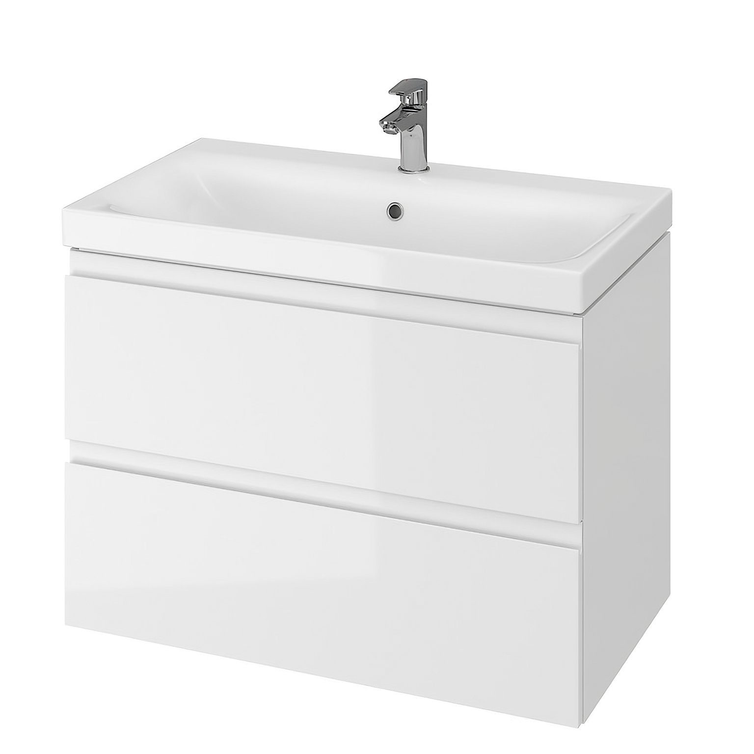 KOLMAN Waschbeckenunterschrank Badmöbel Set MODUO SLIM 80 Badezimmerschrank mit Schubladen & Keramikwaschbecken Weiß