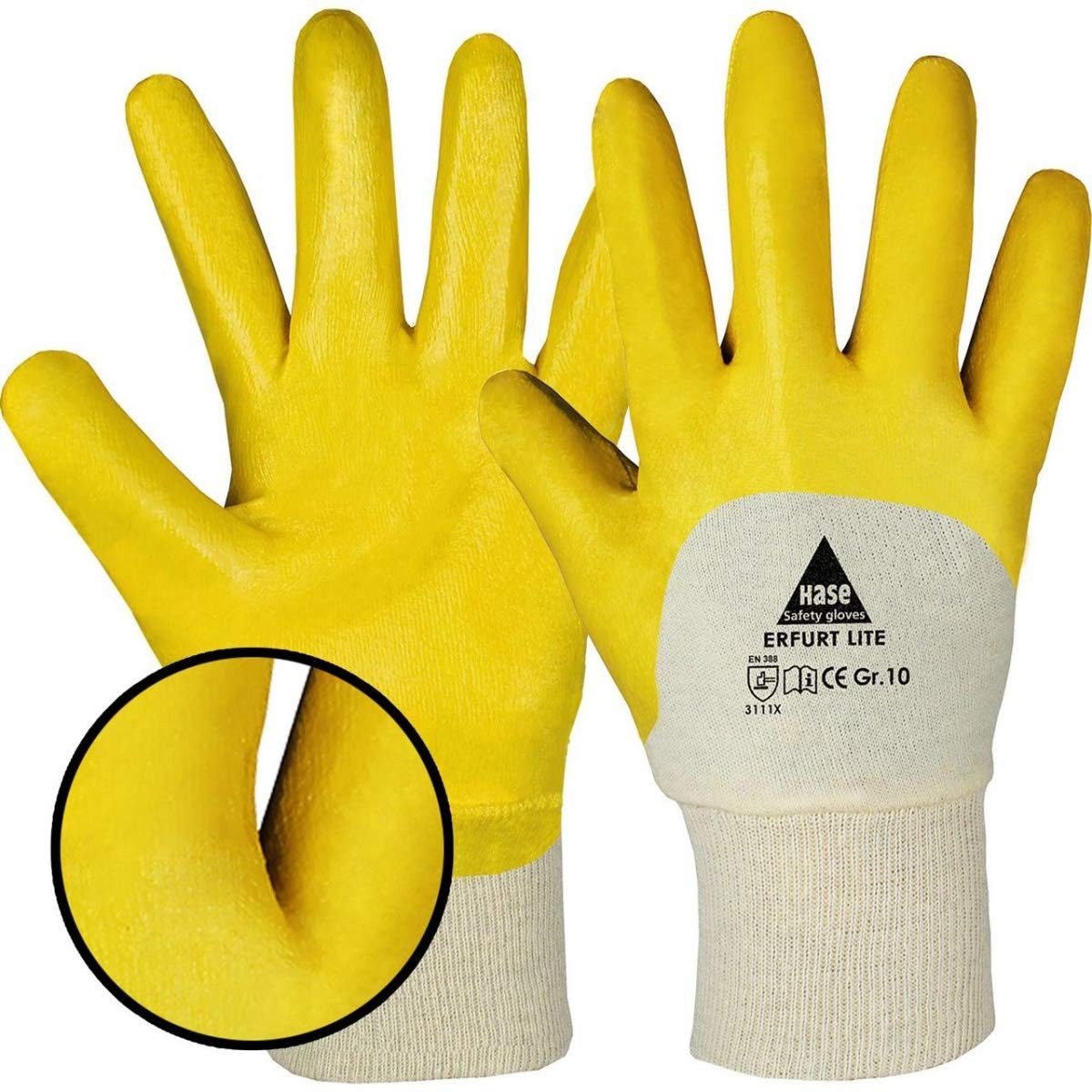 Hase Safety Gloves Arbeitshandschuh-Set 901400 Erfurt lite 3/4 Nitrilhandschuh ölbeständig gelb (Packung, 12-St., VPE= 12-144 Paar, Gr 8-11) Atmungsaktiv/Gartenhandschuh