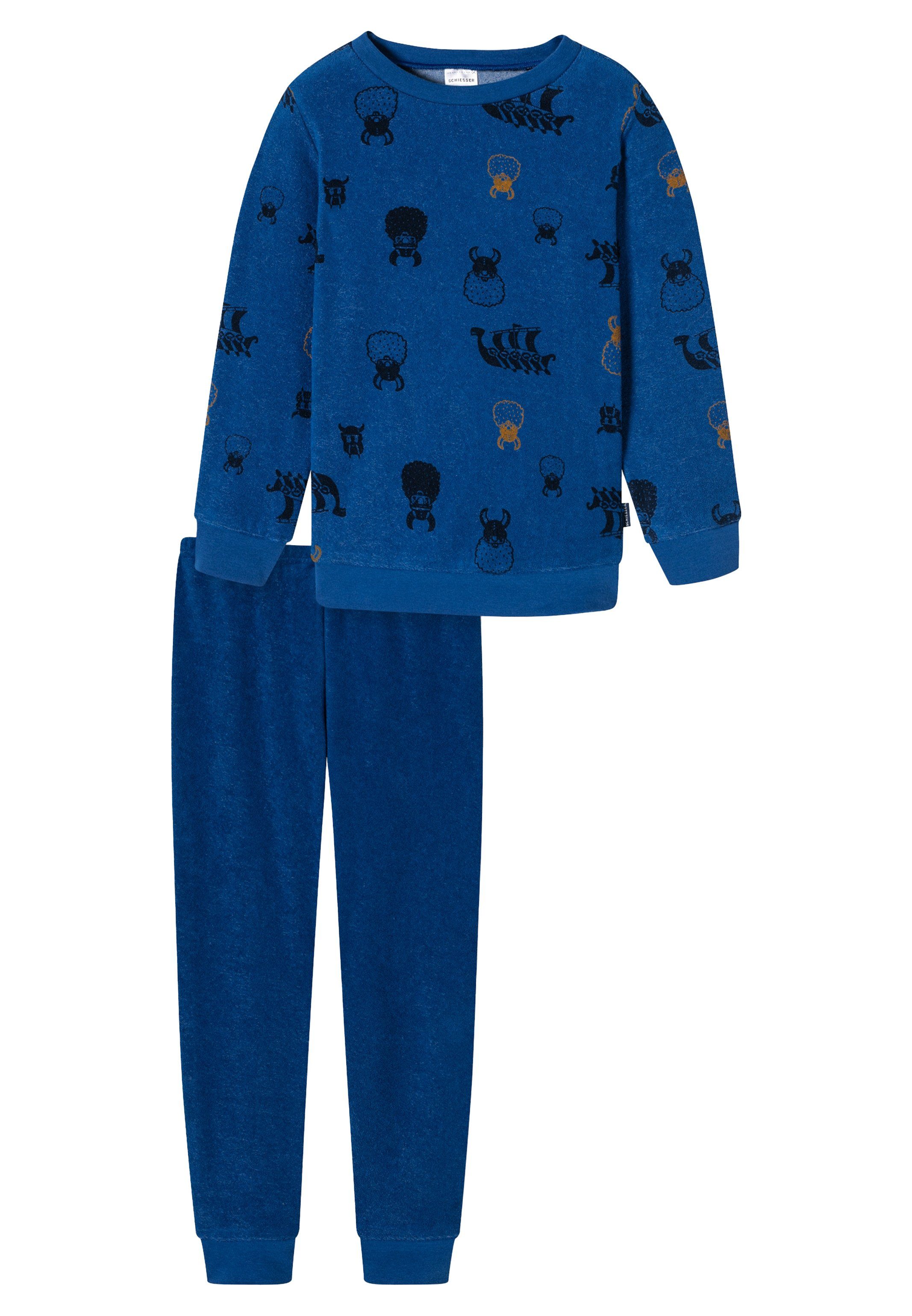 Schiesser Pyjama Boys World Organic Cotton (Set, 2 tlg) Schlafanzug - Baumwolle - Komfortable Bündchen an Armen und Beinen Blau