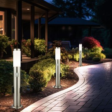 etc-shop LED Außen-Stehlampe, Leuchtmittel inklusive, Warmweiß, Farbwechsel, Edelstahl Steh Lampe dimmbar Außen Steckdosen