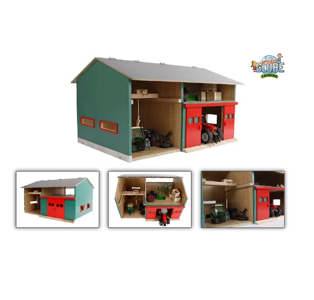 Kids Globe Spielwelt KidsGlobe Werkstatt mit Lagerraum 1:32 Dach aufklappbar Tore