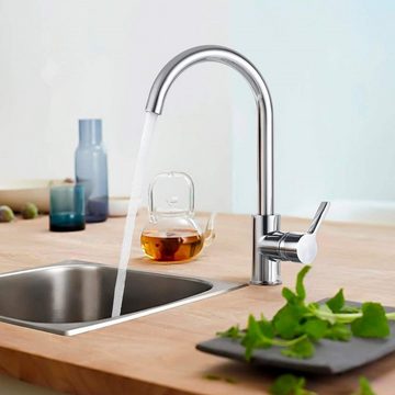 HOMELODY Spültischarmatur Wasserhahn Küche Hochdruck Küchenarmatur Messing Spültischarmatur 360° Schwenkbare Mischbatterie Armatur Küche chrom