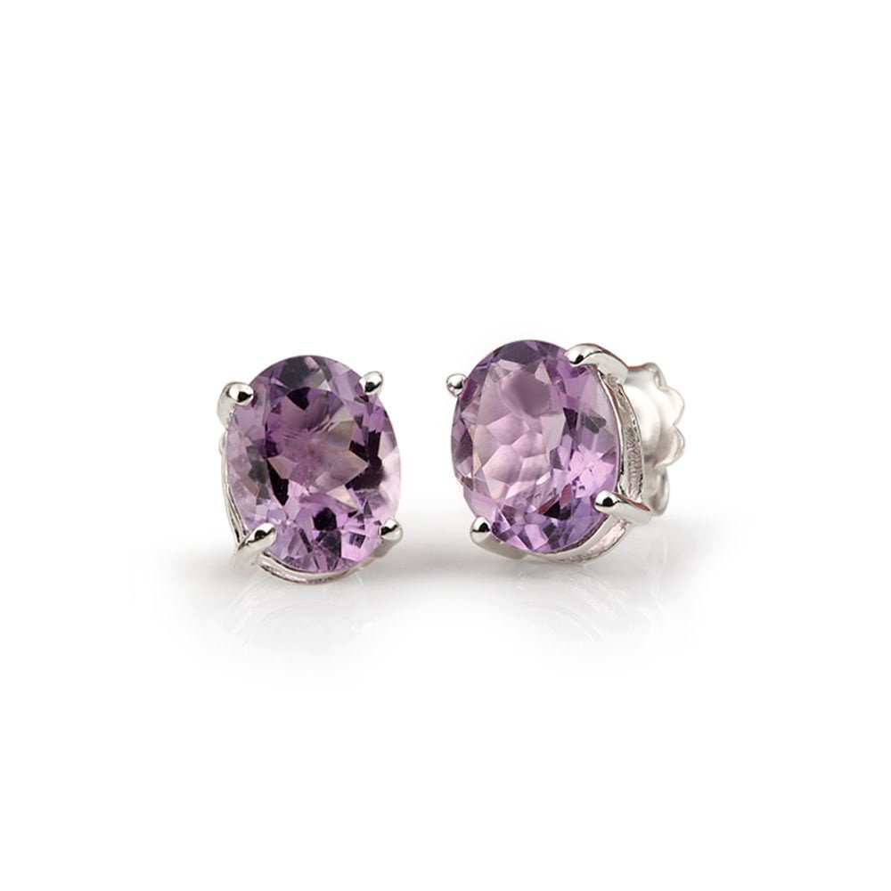 SKIELKA DESIGNSCHMUCK Paar Ohrstecker Amethyst Ohrstecker 10x8 mm (Sterling Silber 925), hochwertige Goldschmiedearbeit aus Deutschland