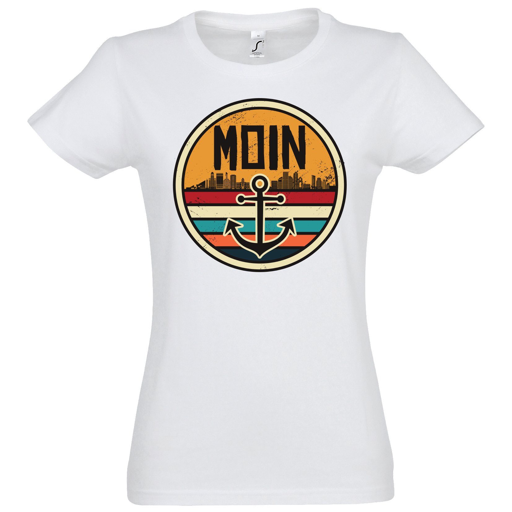 Youth Designz Print-Shirt Moin Spruch Damen T-Shirt mit Anker Logo Print und Spruch Weiß