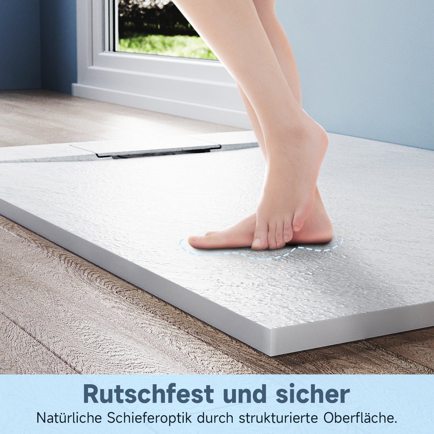 SONNI Walk-in-Dusche Duschtasse, 120cm / 140cm, mit Siphon, für Duschkabine, Weiß / Schwarz, Schieferoptik, SMC,Antirutsch, Flach, inkl. ABlaufgarnitur Siphon.