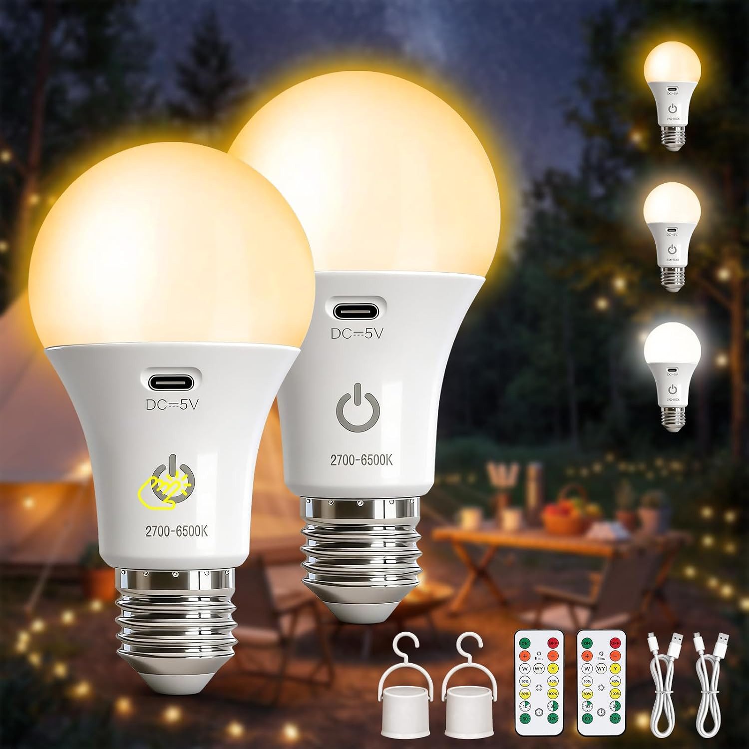 FELIXLEO LED Aufbaustrahler E27 LED Aufladbare Glühbirne mit batterie Fernbedienung, 2 Stück