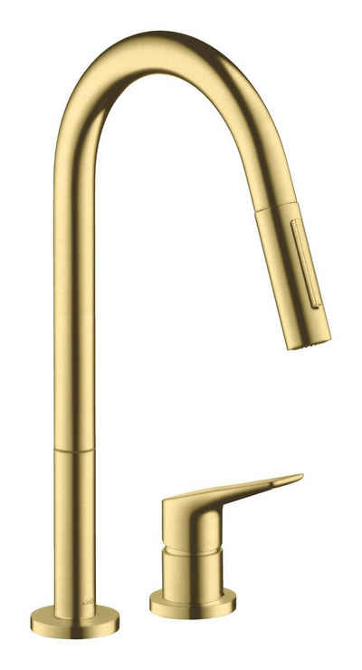 hansgrohe Küchenarmatur Axor Citterio M 2-Loch Spültischmischer 220 mit herausziehbarer Brause - Brushed Brass