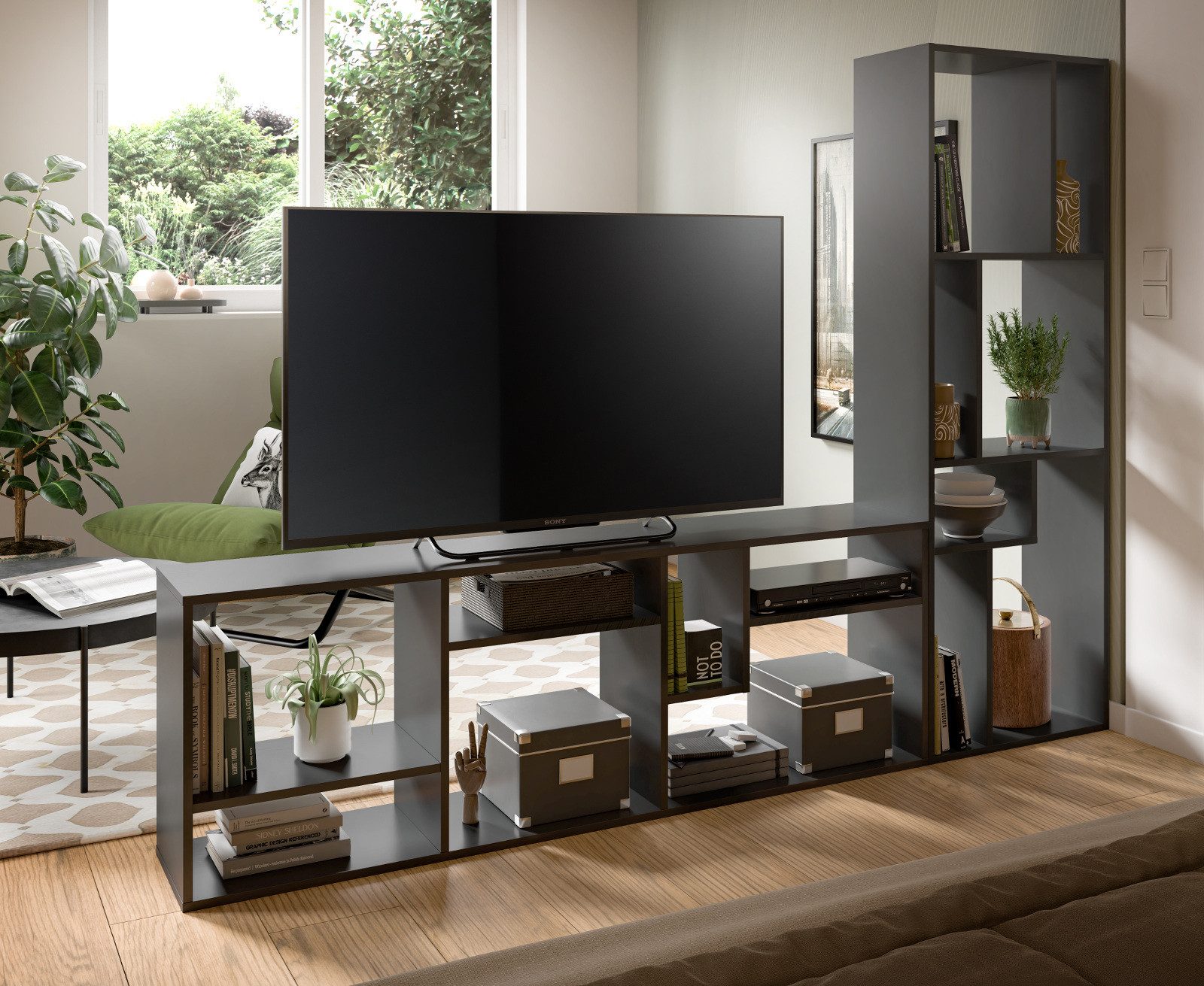 Inn.Furn Mehrzweckregal Merlyn, in grau matt, vertikal oder horizontal stellbar