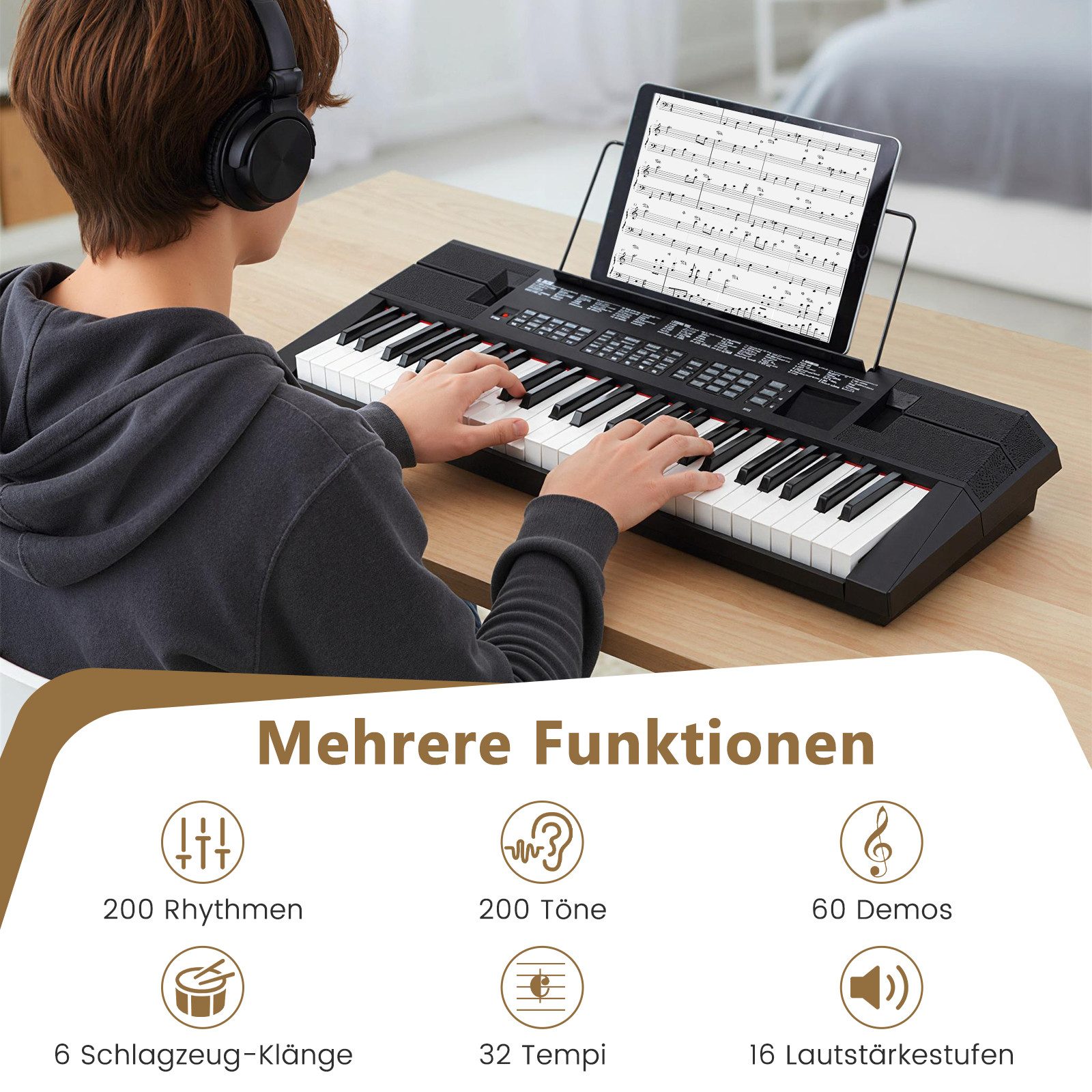 COSTWAY Home-Keyboard (1-St), Elektronisches Keyboard Set, mit Notenständer, für Anfänger