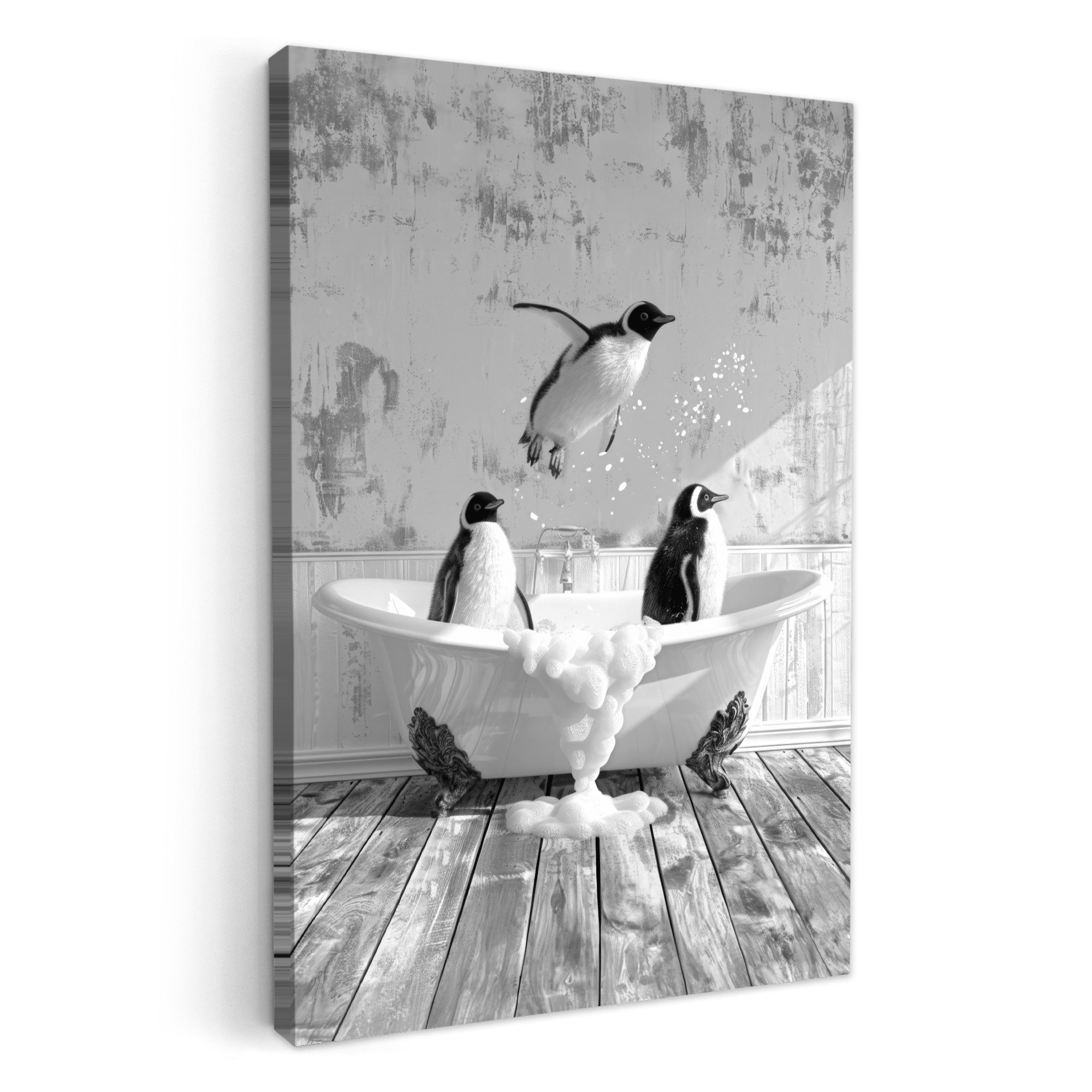OneMillionCanvasses® Leinwandbild Pinguine - Vintage - Tiere - Schwarz - We günstig online kaufen
