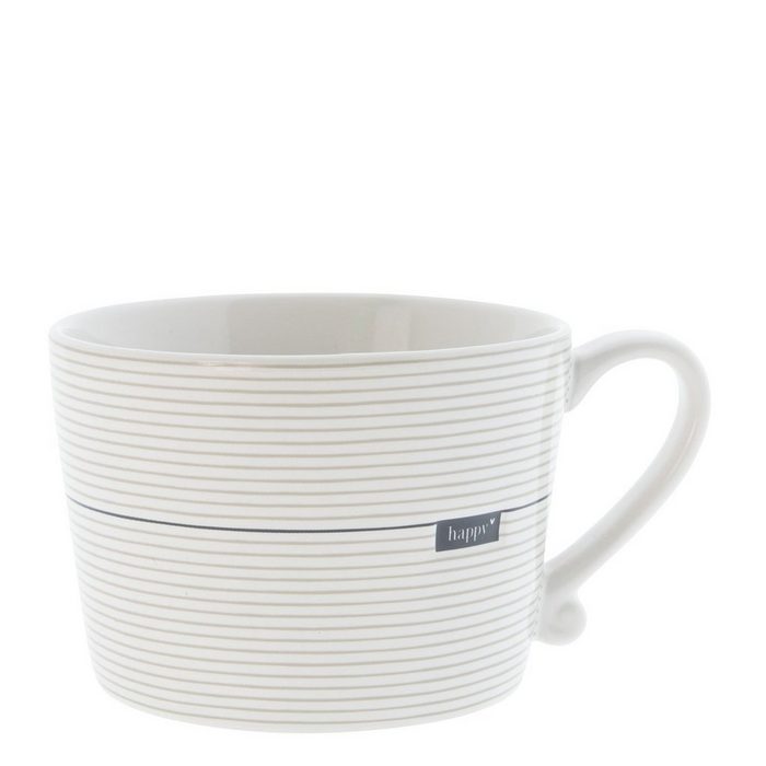 Bastion Collections Tasse Tasse mit Henkel Stripes happy Keramik weiß titane Keramik handbemalt