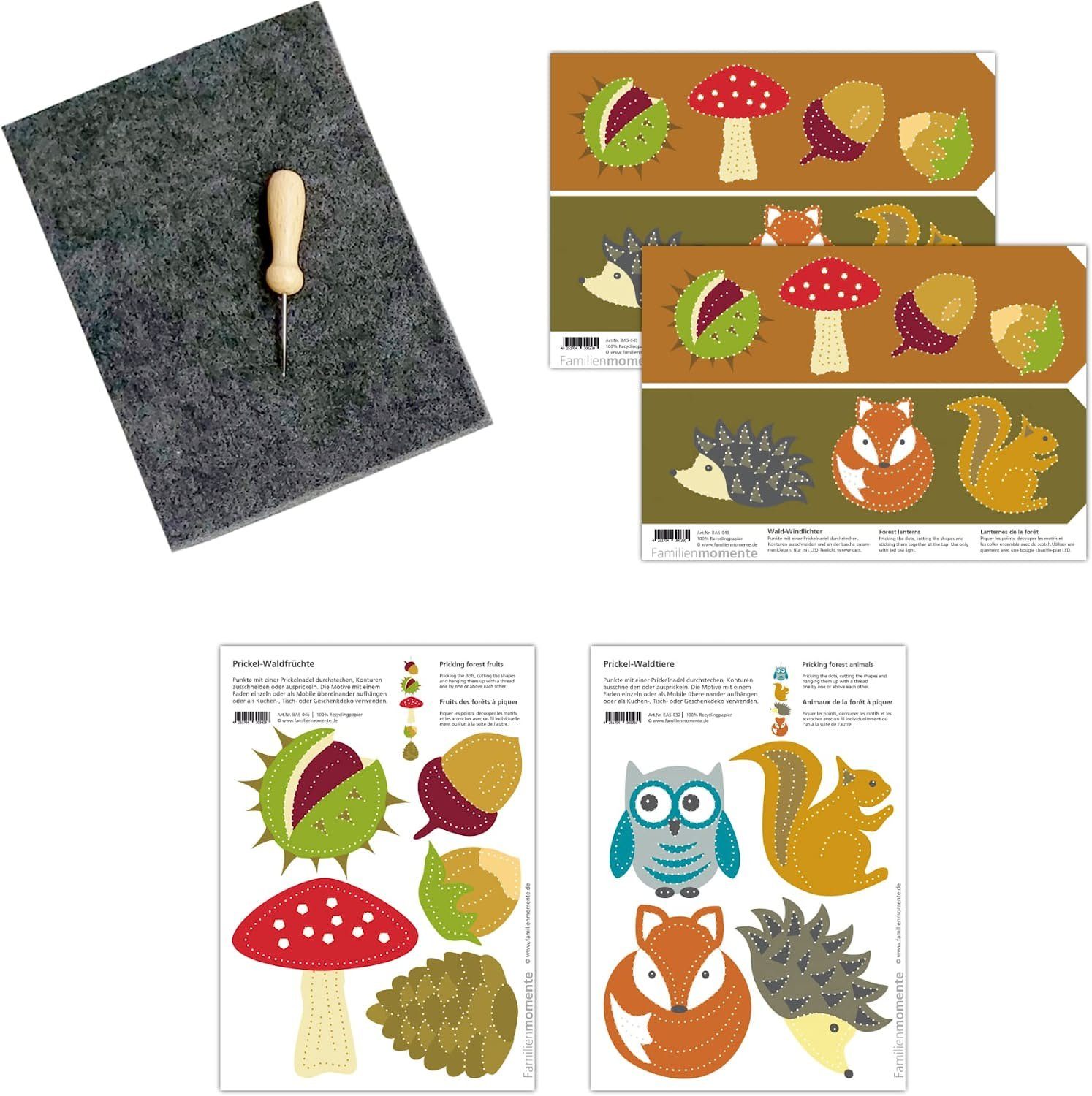 LK Trend & Style Bastelkartonpapier Bastelset zum Prickeln – Wald Wald Set mit Filz und Nadel