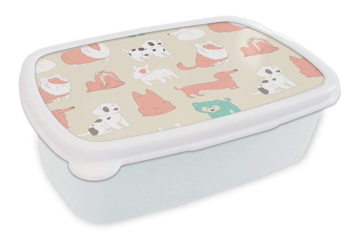 MuchoWow Lunchbox Muster - Hund - Welpe - Jungen - Mädchen - Kinder - Kinder, Kunststoff, (2-tlg), Brotbox für Kinder und Erwachsene, Brotdose, für Jungs und Mädchen weiß