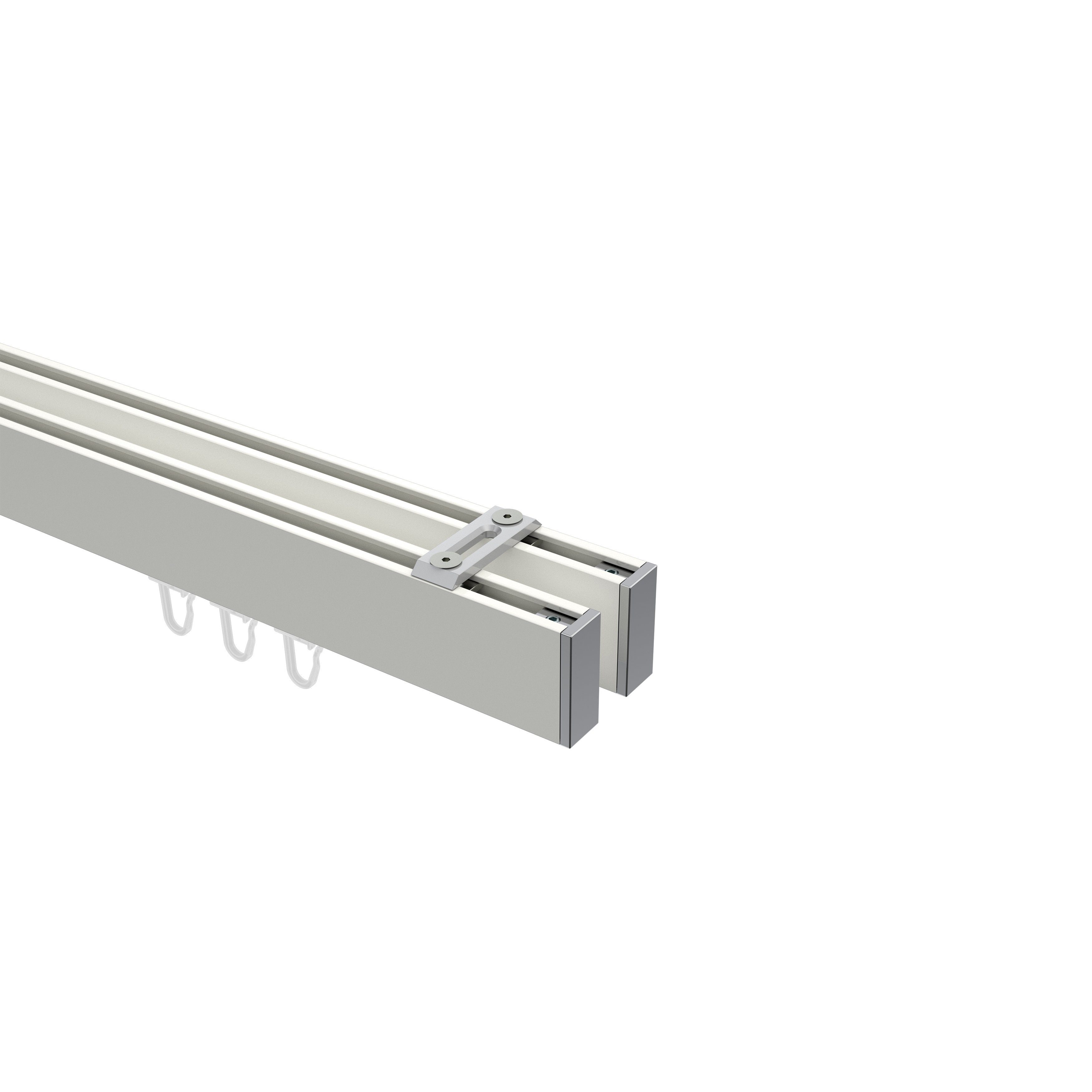 INTERDECO Gardinenstange Smartline Paxo, 2-läufig, 14x35 mm, eckig, Deckenmontage, Weiß / Chrom
