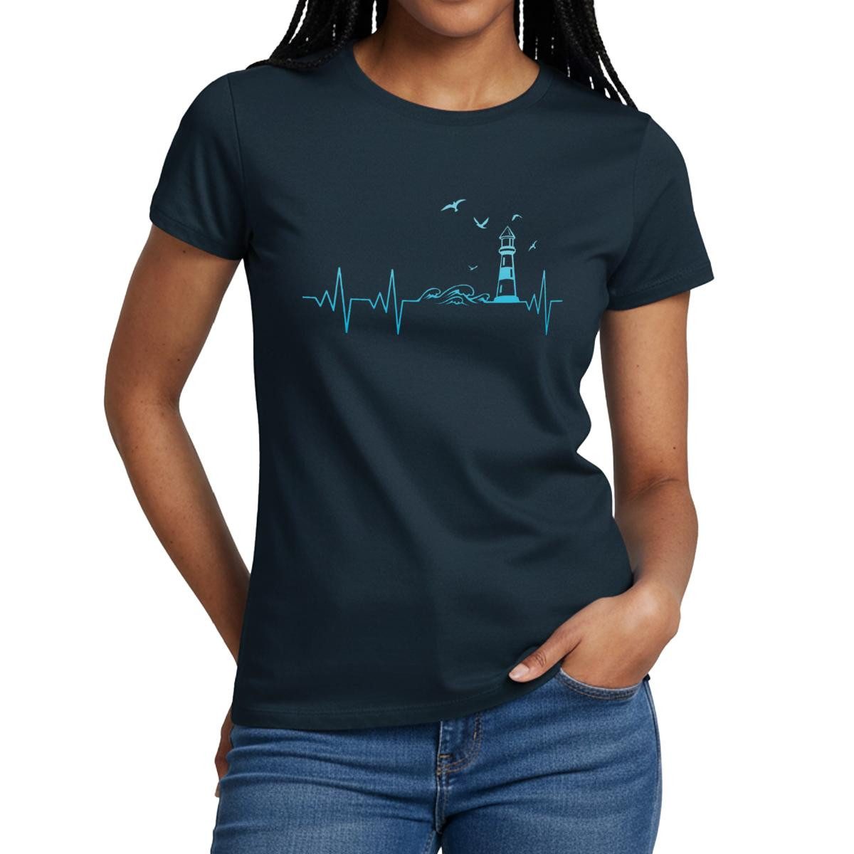 Spreadshirt T-Shirt Küste Meer Leuchtturm Herschlag EKG Moin Frauen T-Shirt (1-tlg)