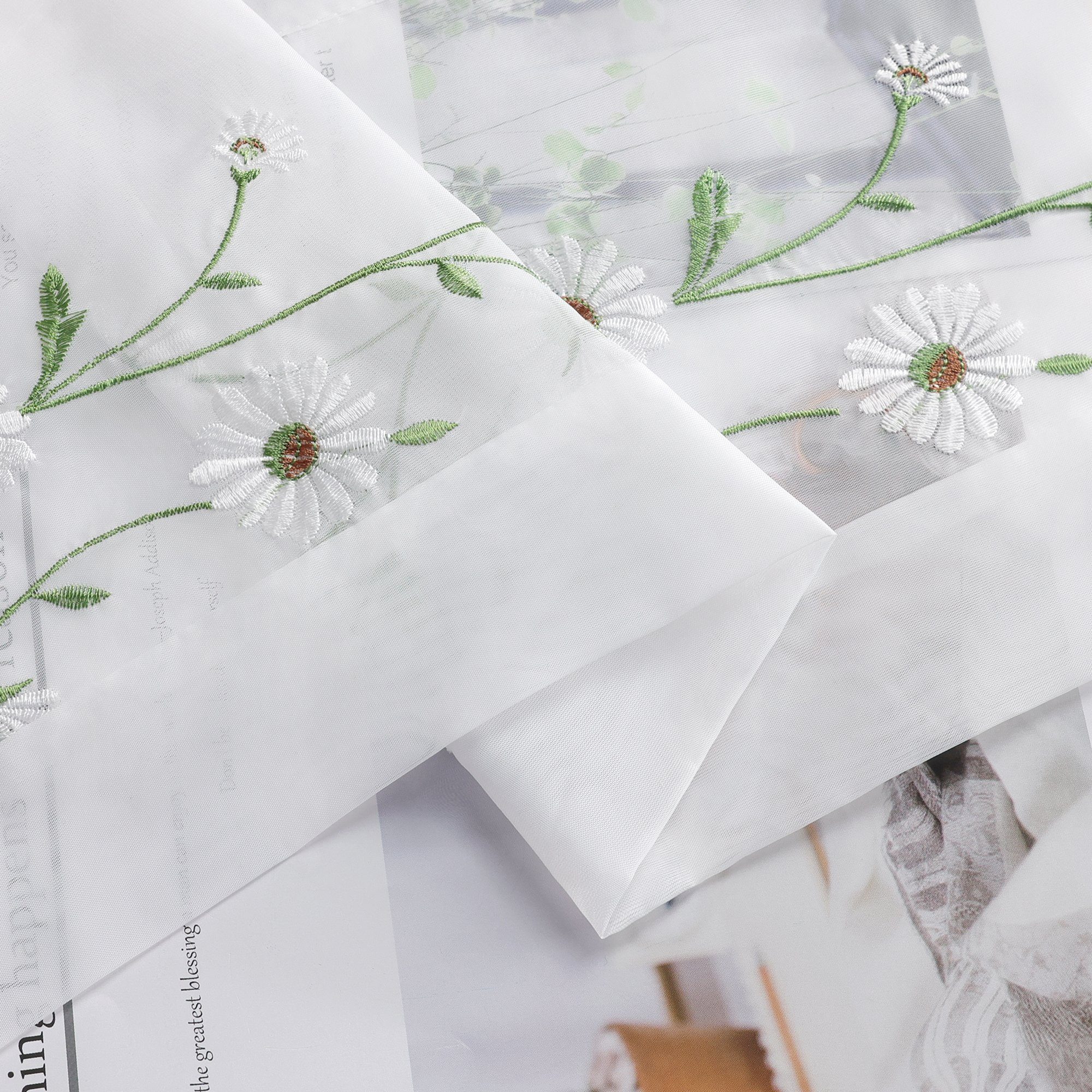 Raffrollo, Joyswahl, Bestickte Landhausstil Gardine mit weiß Blumen