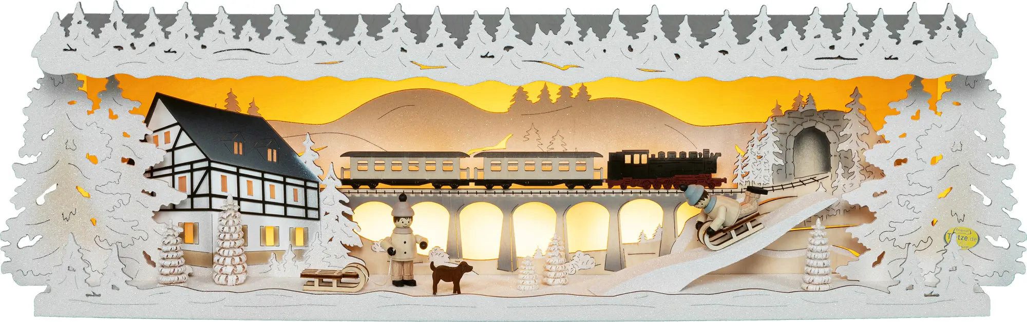 LED Schwibbogen Erhöhung Winterland Erzgebirge beschneit