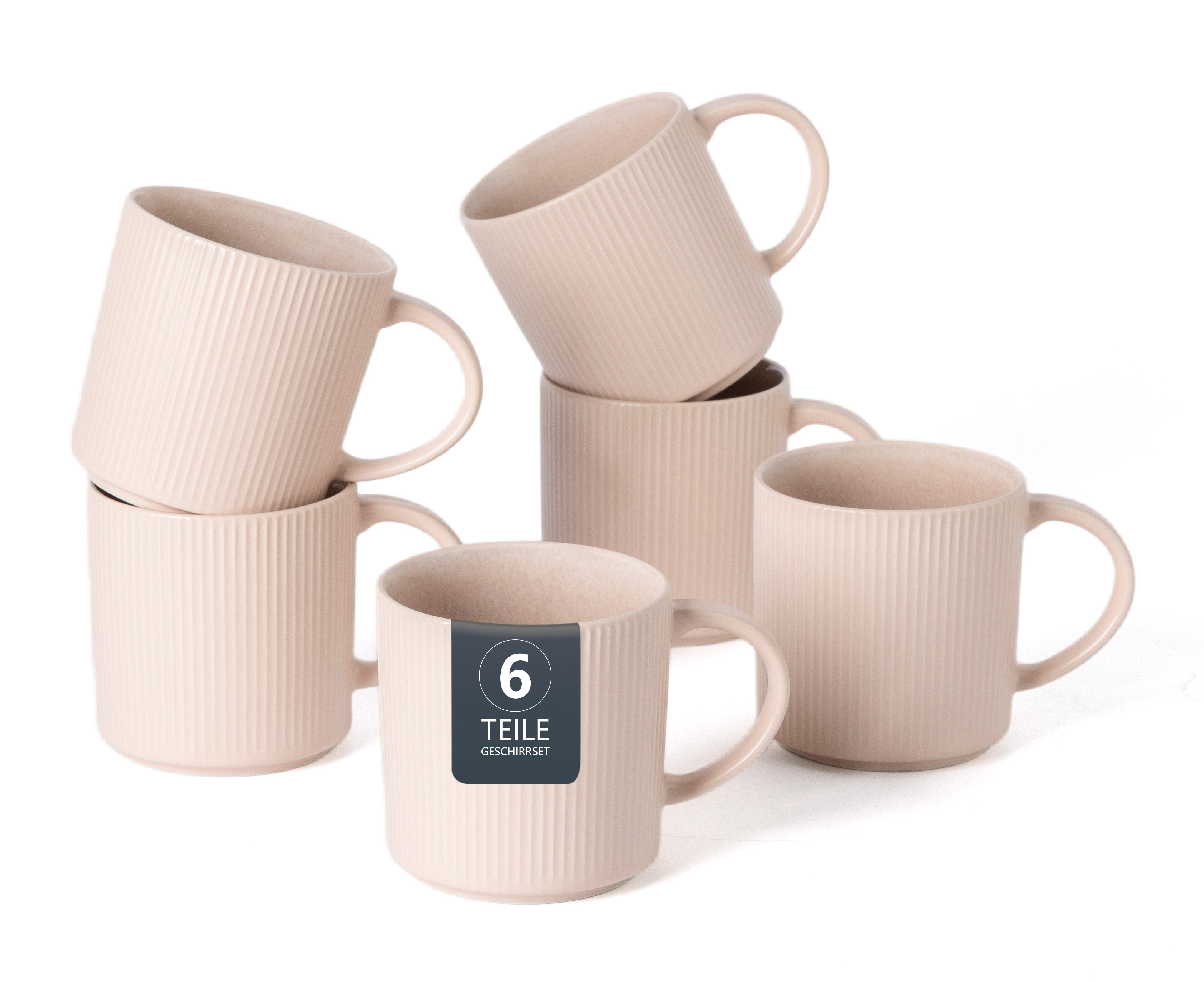 OTTO home Becher Kaffeebecher Ylvii, 6er Set, 6-tlg., Steinzeug, Riffeloptik, spülmaschinenfest und mikrowellengeeignet, 460 ml
