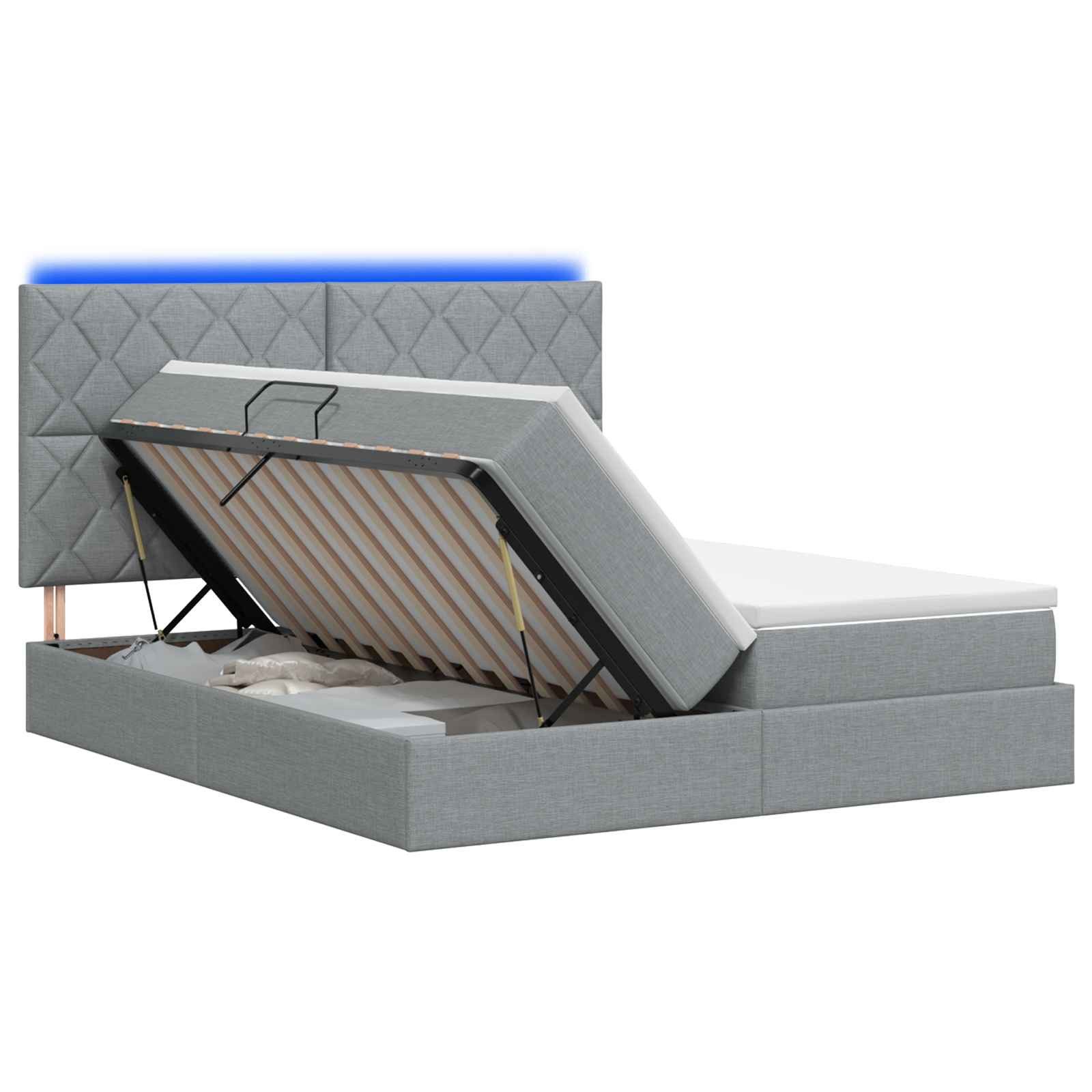 vidaXL Bett LED-Speicherbett mit Matratze Hellgrau 200 x 200 cm Stoff (1-tlg)