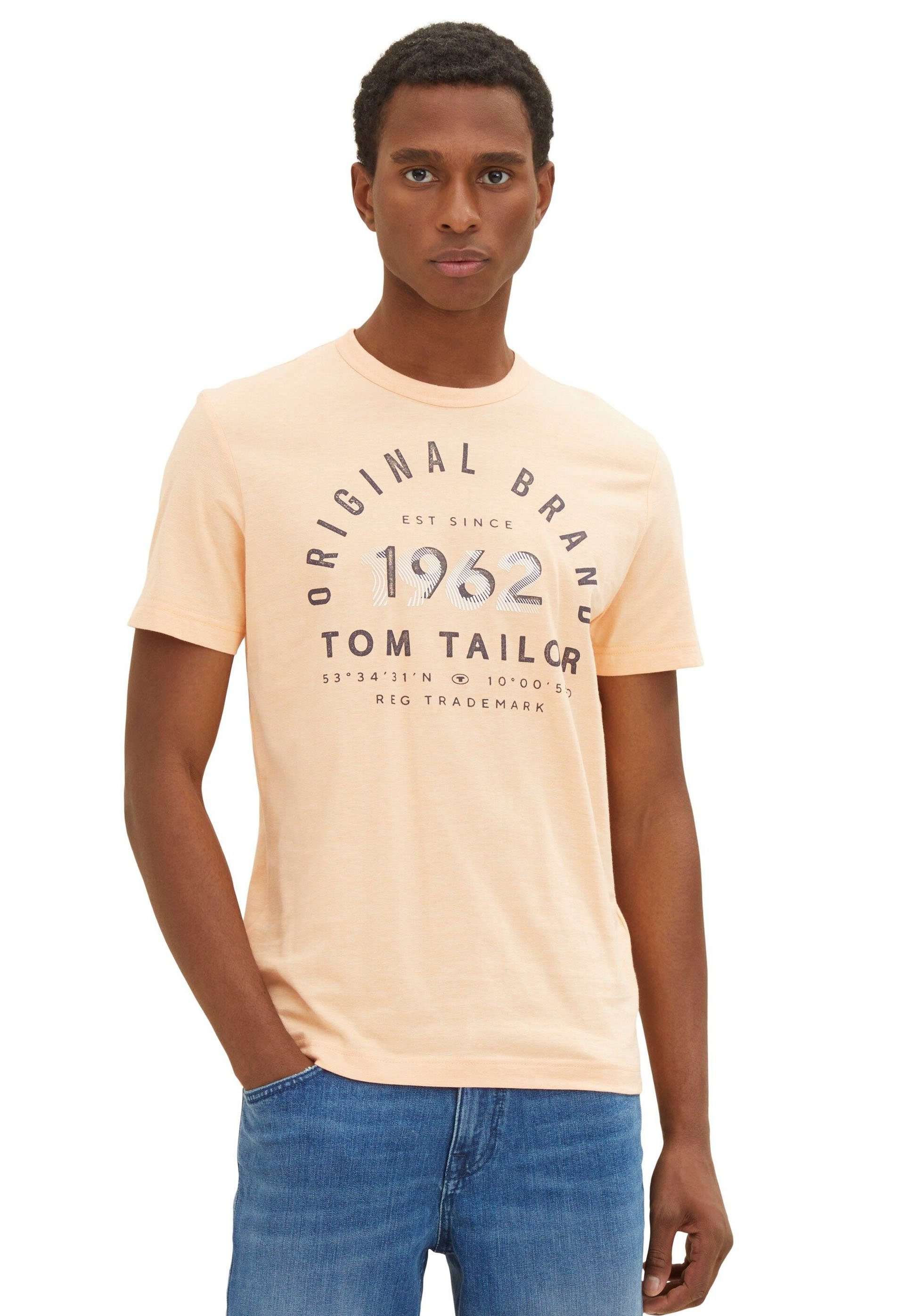 TOM TAILOR T-Shirt mit Rundhalsausschnitt orange-weiß