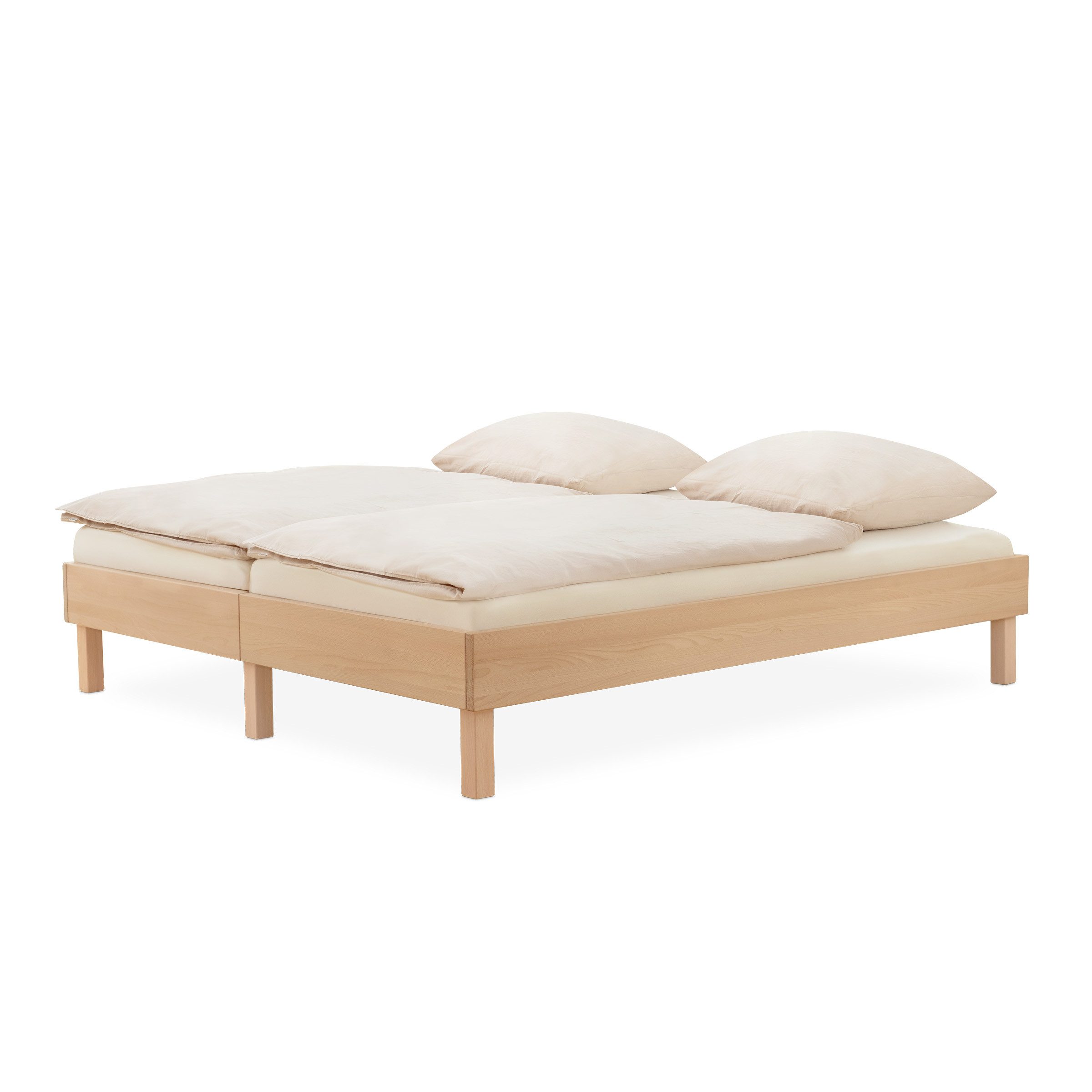 Ehrenkind Holzbett Plano, Modulares Familienbett, FSC® Zertifiziert (Doppelbett, 180x200 cm, Massiv-Buche Natur, 2‑in‑1 Höhe (Bodenbett oder Standard), Modular und Höhenverstellbar