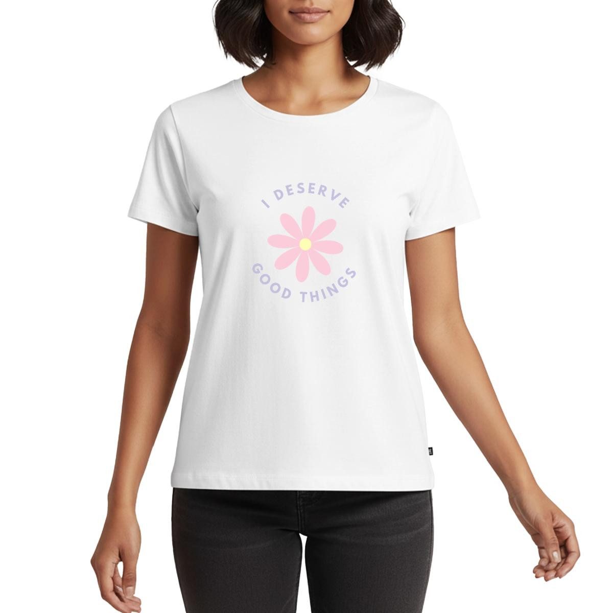 Spreadshirt T-Shirt I Deserve Good Things Statement Hippie Spruch Blumen Fr günstig online kaufen