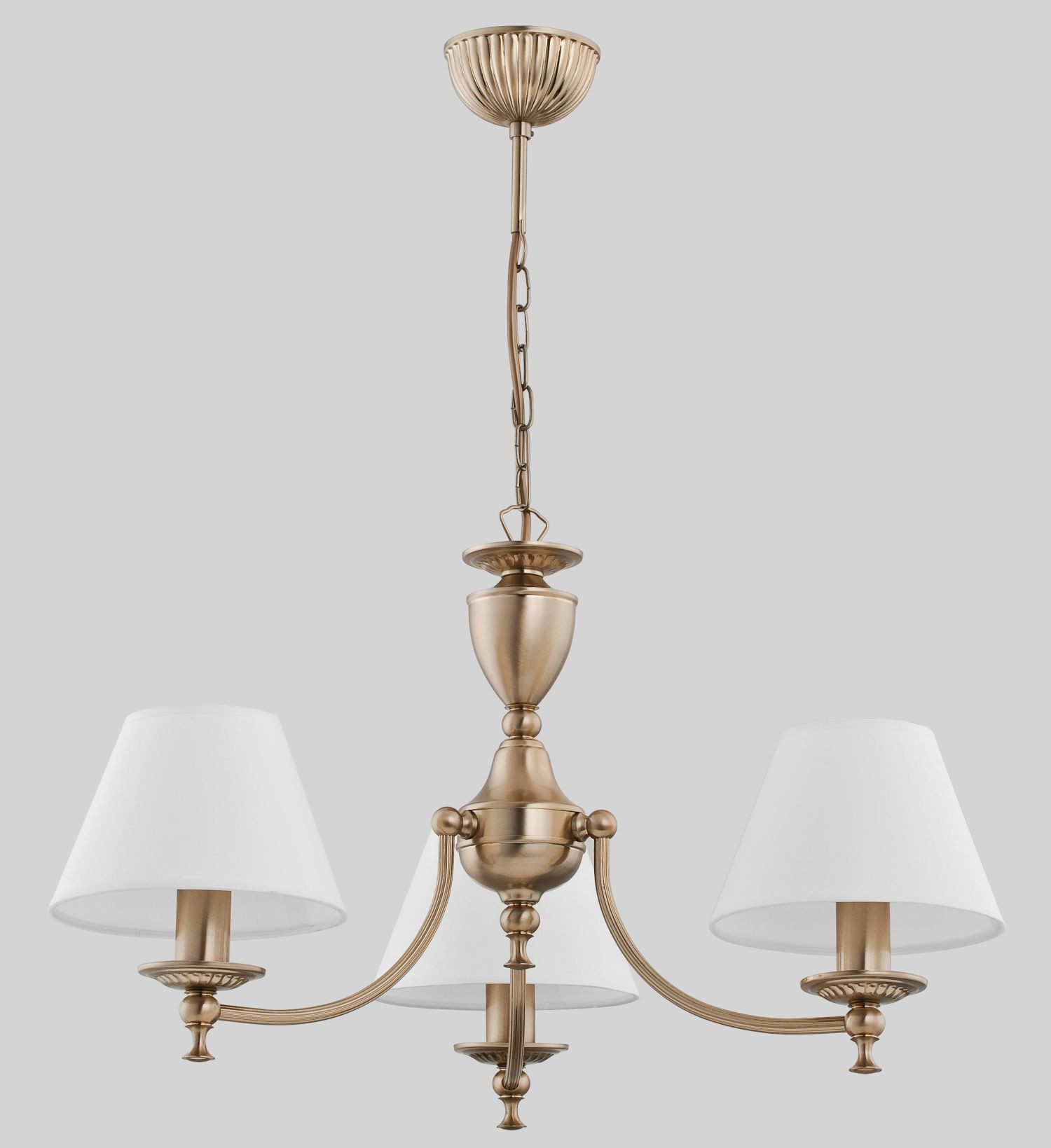 Licht-Erlebnisse Kronleuchter JURIDA, ohne Leuchtmittel, Mit Schirm B: 40,8cm in Messing Antik Creme 3-flammig E14 Metall Stoff