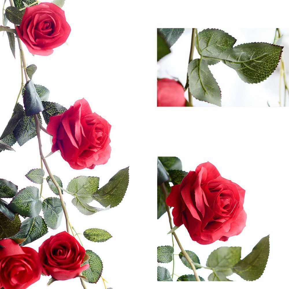 Künstliche Blumengirlande Rosen Rot Girlande Hängende Seidenblumen Kunstpflanze 