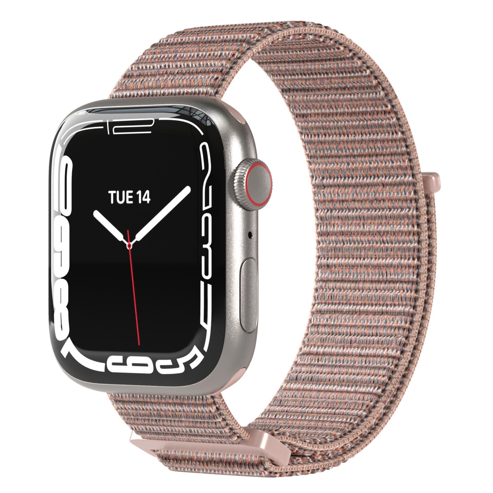 EAZY CASE Uhrenarmband Nylon Band für iWatch 9 8 7 6 5 4 3 2 1 SE Ultra, Klettverschluss Wechselband Stoff Apple Watch 38 mm 40 mm 41 mm Rosé