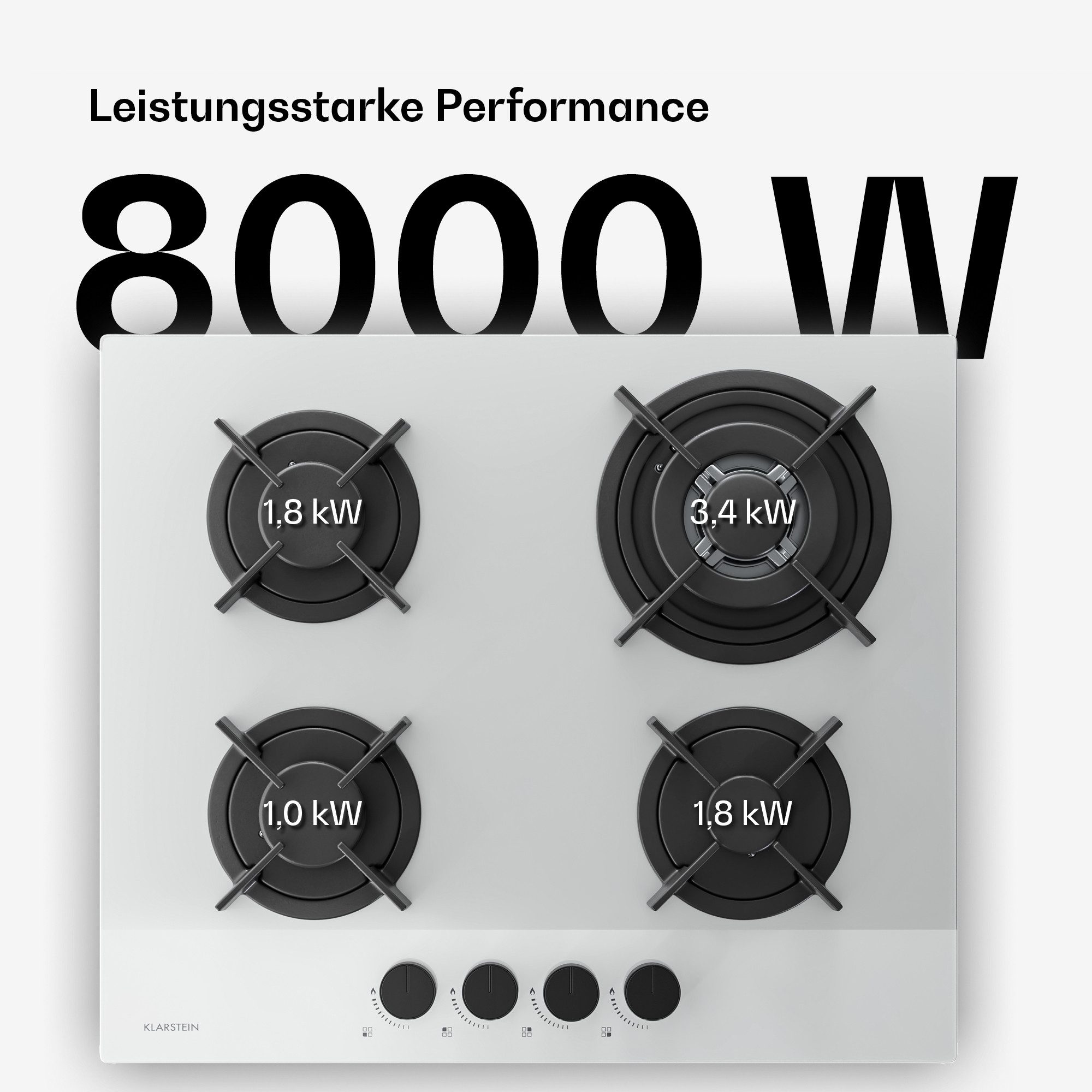 Klarstein Gas-Kochfeld Velaire, Gas kochfelder 4 Brenner Elektrische Zündung Aluminium 8000 W