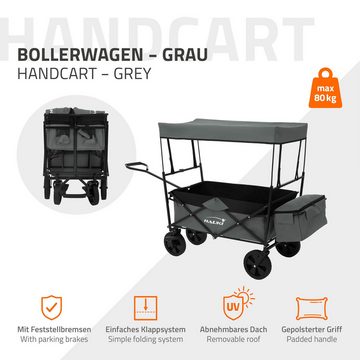 Hauki Bollerwagen Transportwagen für Kinder faltbar mit Dach und Tasche, Gerätewagen Grau inkl. 2x Netztaschen und Außentasche bis 80kg