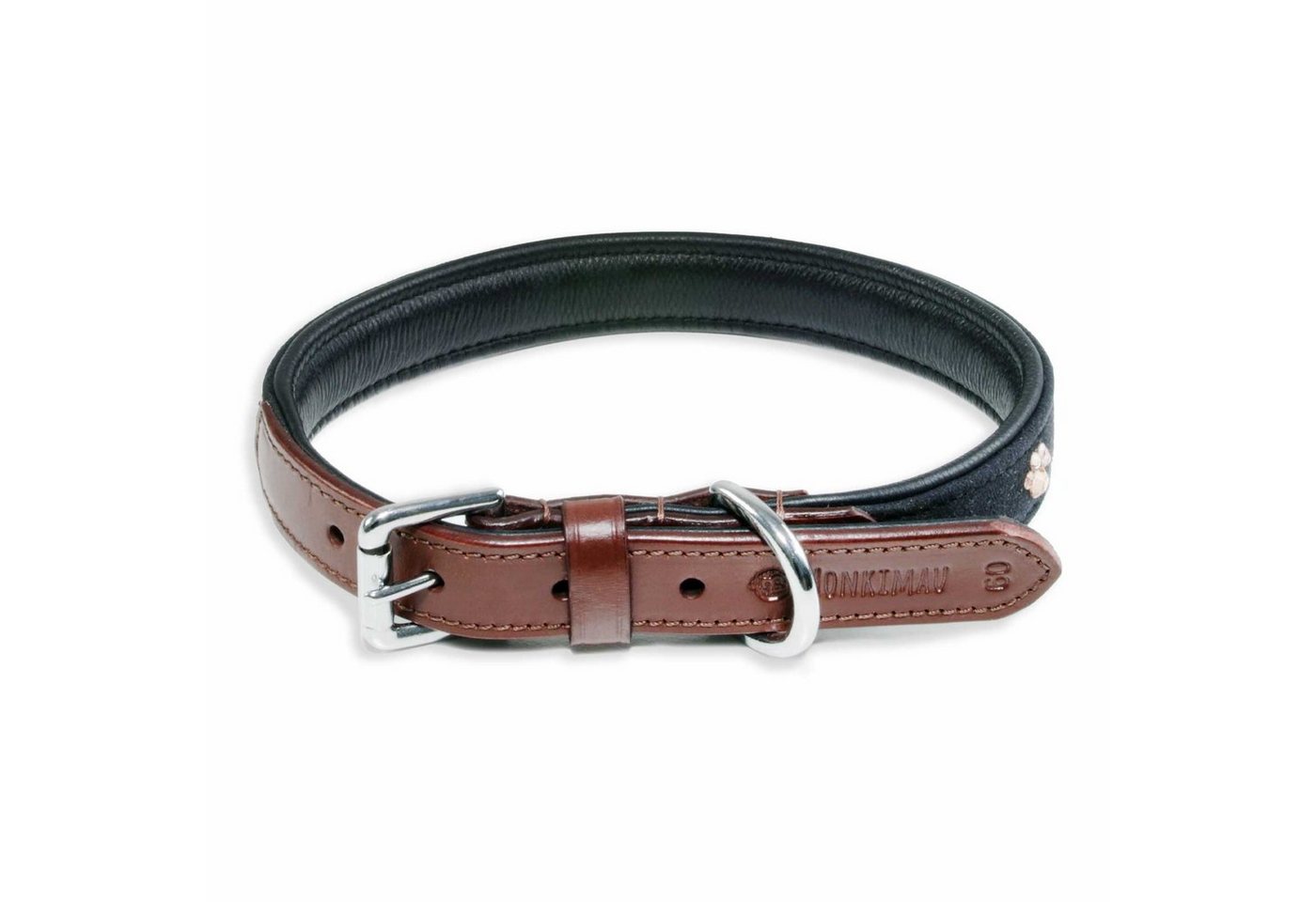 Thumbnail - Monkimau Hunde-Halsband Hundehalsband aus Leder braun schwarz mit Pfoten glitzer Kristallen, Leder