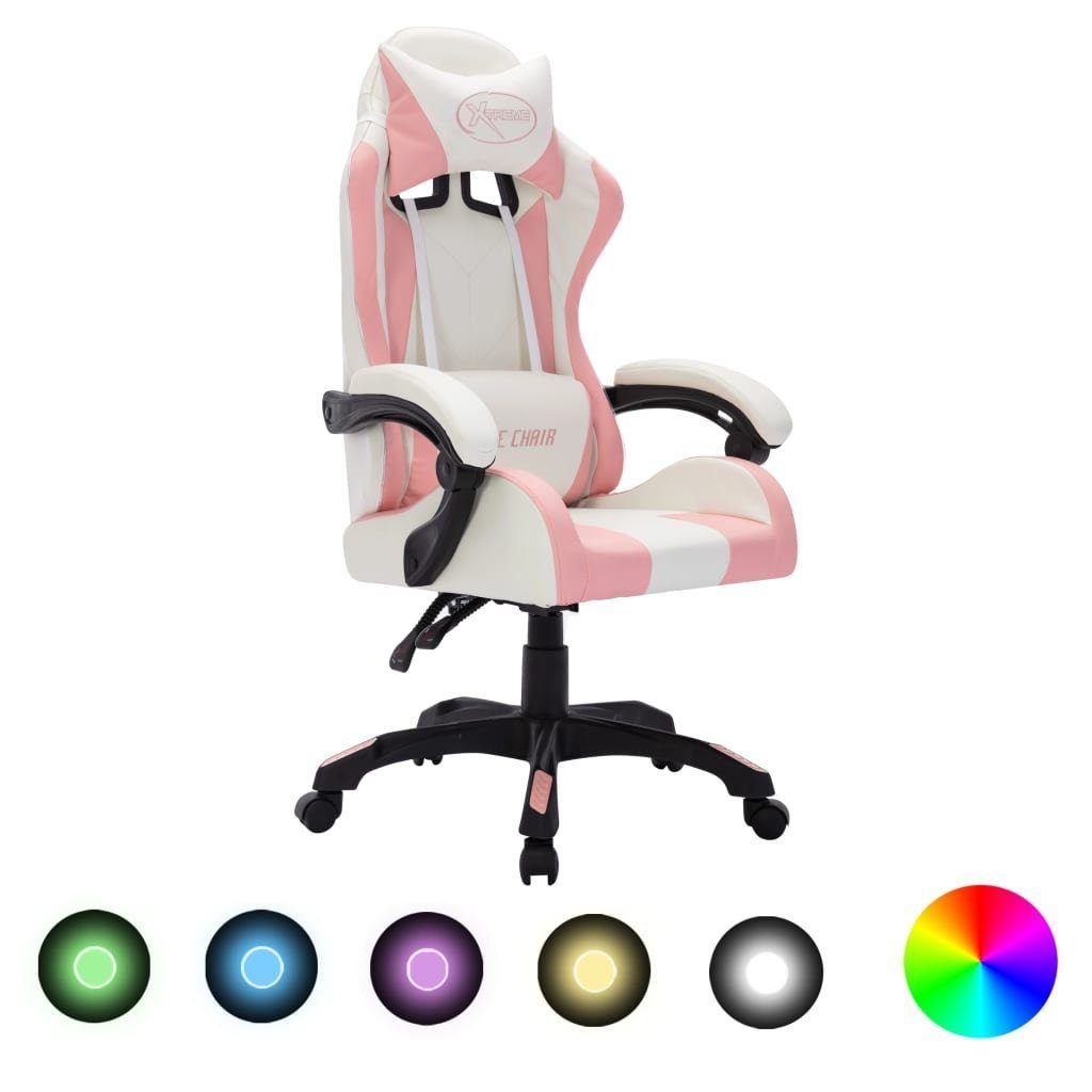 vidaXL Bürostuhl Gaming-Stuhl mit RGB LED-Leuchten Rosa und Schwarz Kunstleder (1 St)